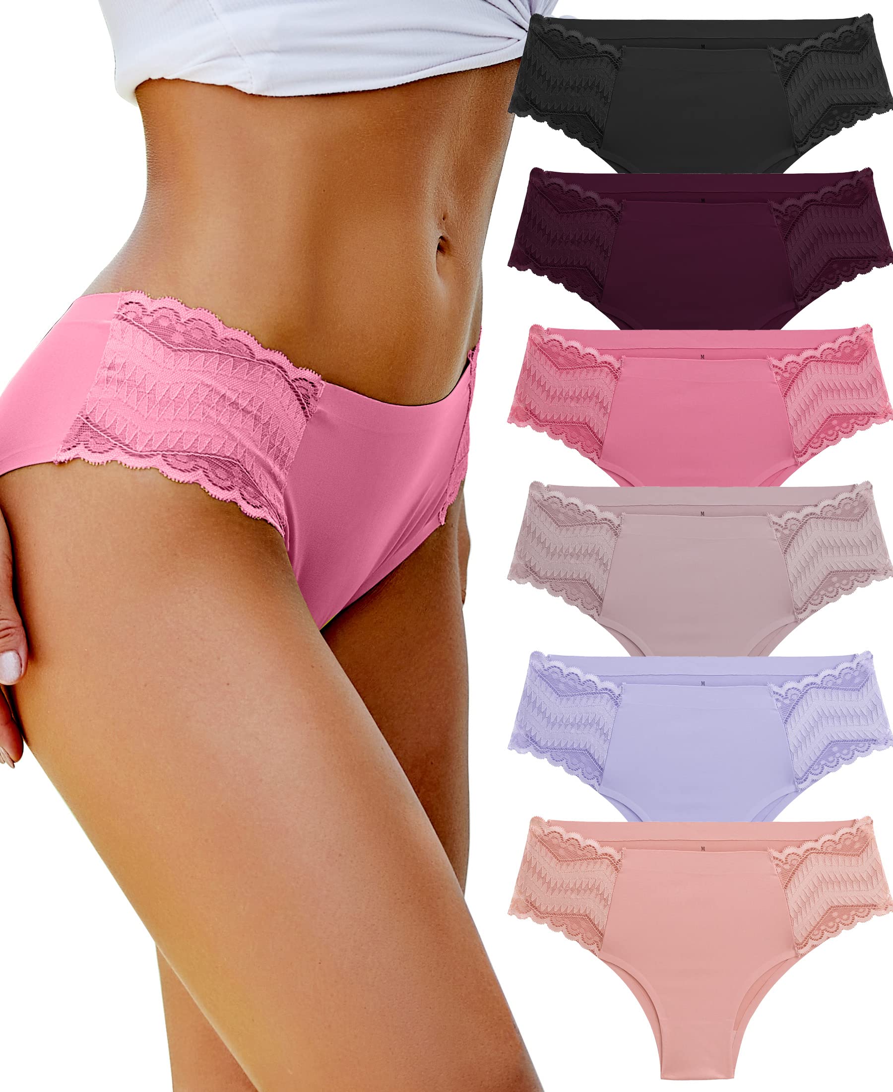 BeReady Seamless Briefs Women's Lace Underpants Women's Sexy Seamless Underwear Women Set Lace Brazilian Briefs Women's Multipack Pack of 6