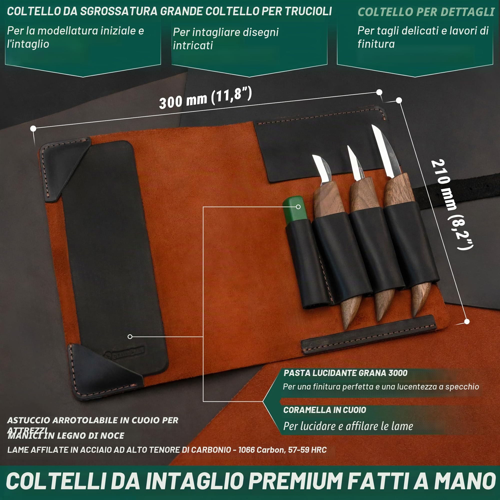 BeaverCraft Kit per intaglio del legno Set di coltelli da intaglio di lusso e strop in pelle S15X Set di coltelli per intaglio del legno Strumenti e coltello Strop con composto lucidante