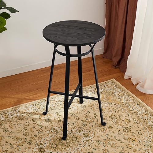 Glitzhome 41,25 "H negro de acero redondo de la barra de la tabla con los muebles de madera del pub del comedor del olmo de Soild