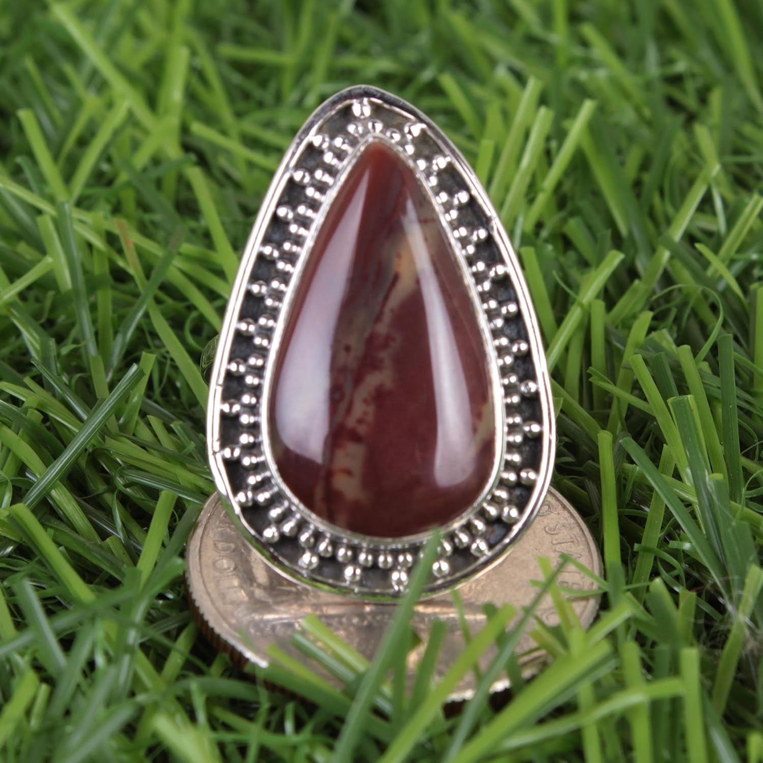 925 Sterling Silver Ring | Natural Agate Gemstone Ring for Women |Turkish Design Ring for Girls | Engagement Ring, Astrological Ring, Statement Ring, Agate Ring | Ring Size 7 US