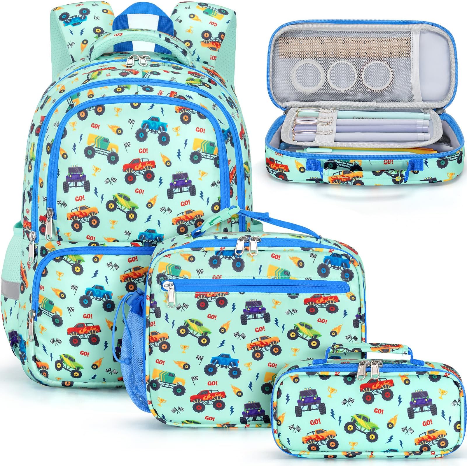 Fimibuke Kids Backpack for School Boys Girls - 3PCS Waterproof Toddler School Bag with Lunch Box & Pencil Case for Ages 3-12