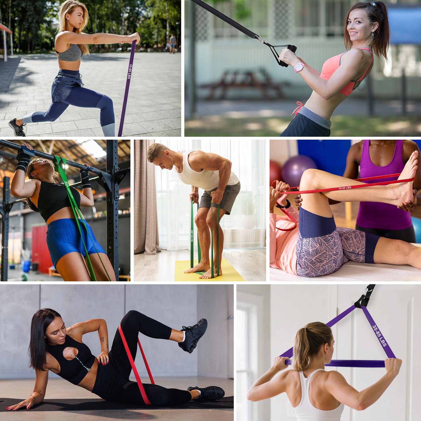 Lot de 11 Bandes de résistance pour entraînement de Force avec ancrage de Porte, poignées et Fitness pour physiothérapie, Yoga, Pilates, pour Hommes et Femmes