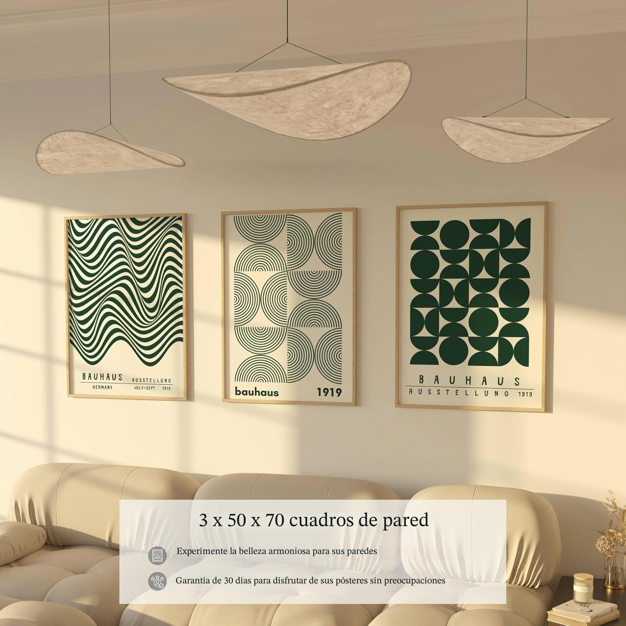 ZoeyAustin® Juego de 3 pósteres de arte, sin marco, 50x70, elegante póster de pared, 3 imágenes, imágenes a doble cara (Bauhaus Verde)
