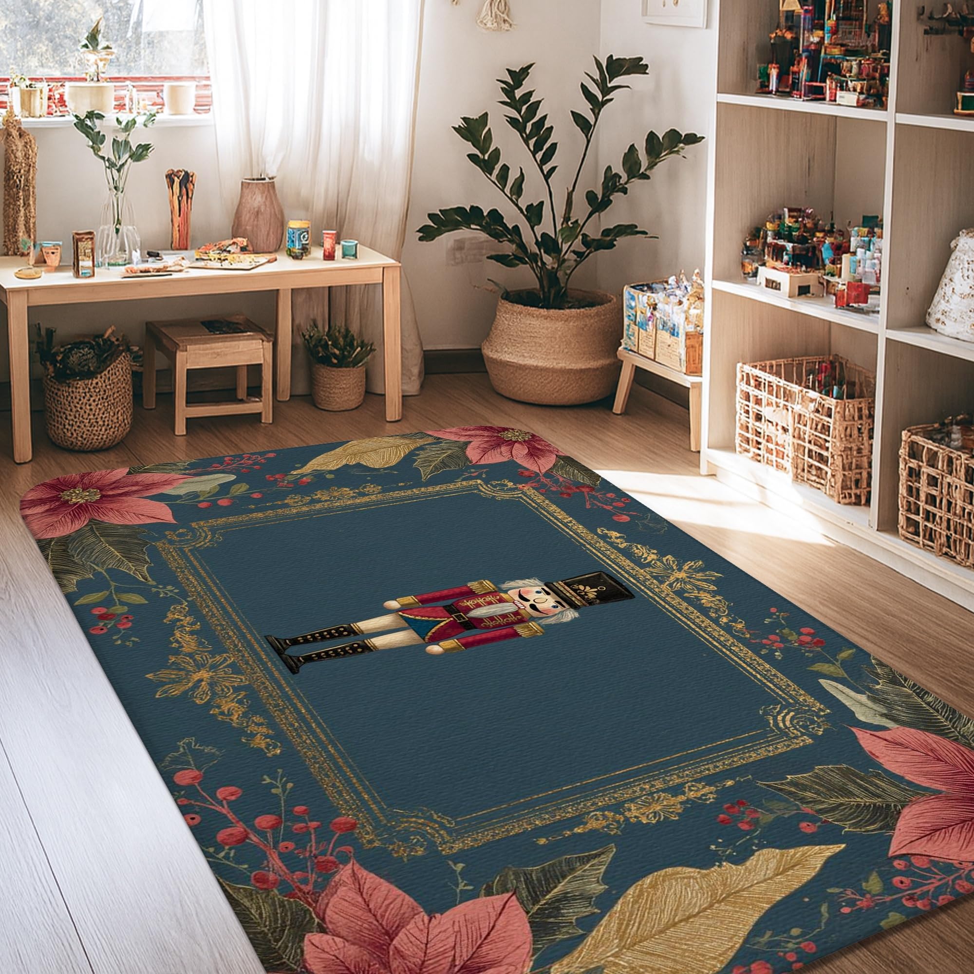 Tapis de Noël antidérapant bleu foncé protection sol salon et chambre