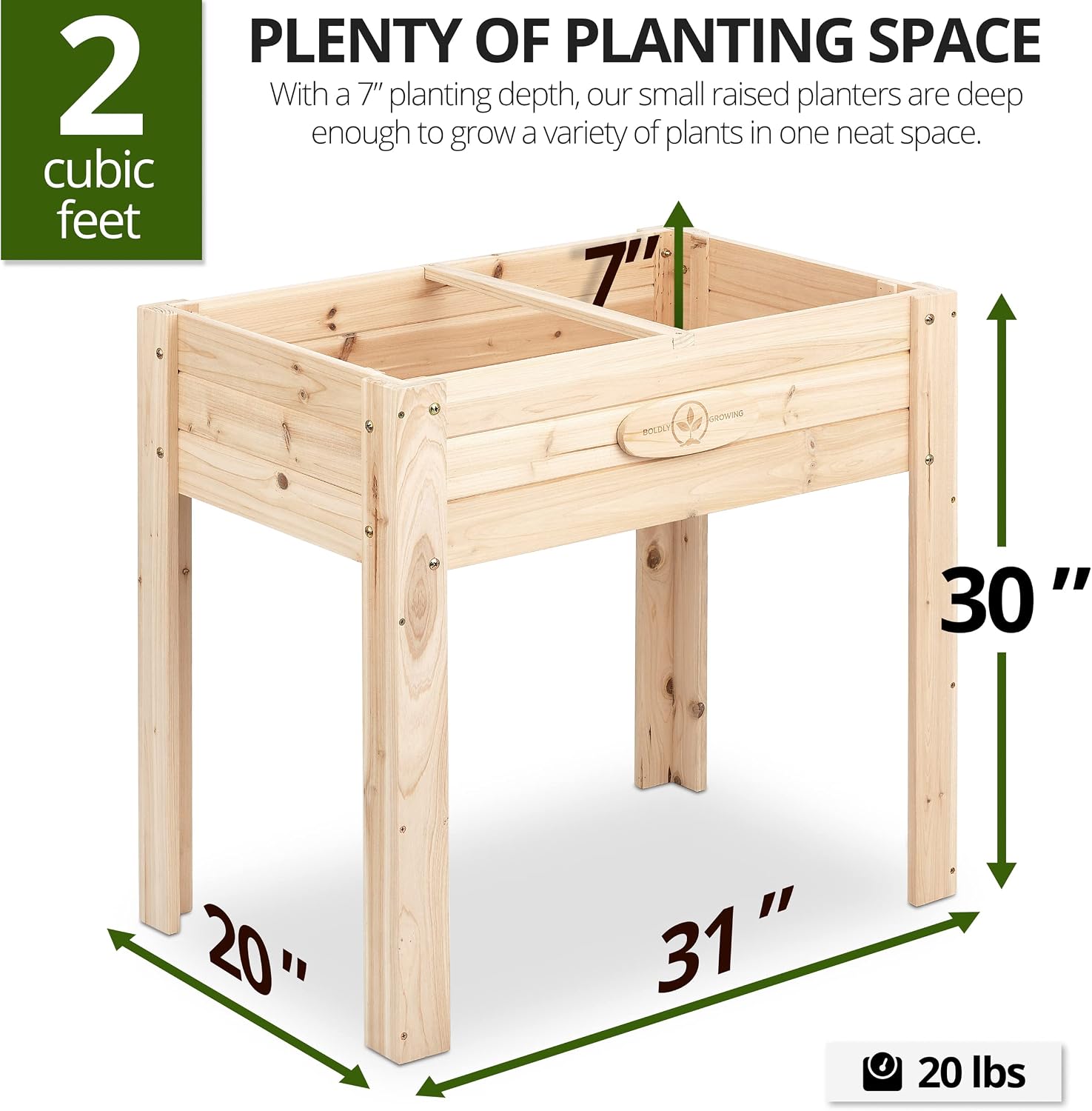 Boldly Growing Cedar Raised Planter Box with Legs – Elevated Wood Raised Garden Bed Kit – Grow Herbs and Vegetables Outdoors – Naturally Rot-Resistant - Unmatched Strength Lasts Years (31x20)