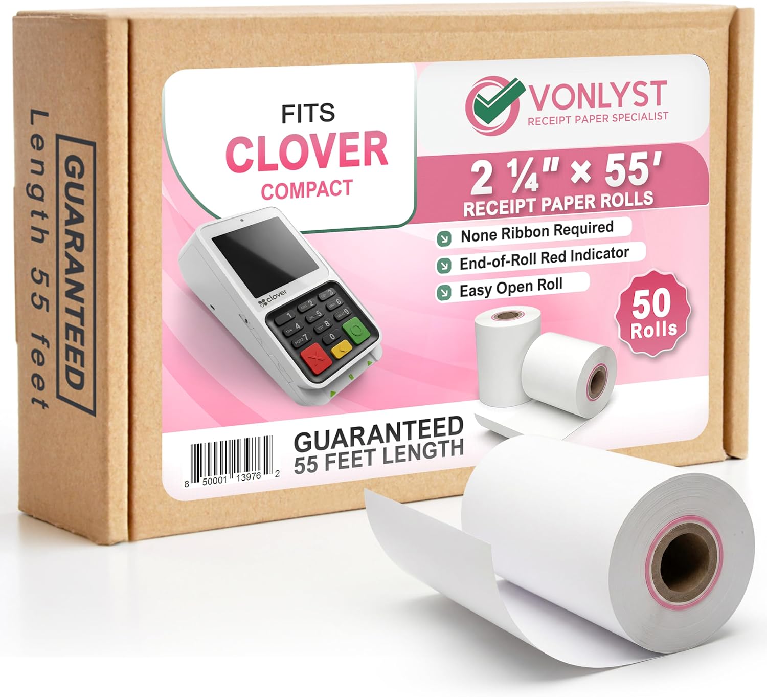 Compatible Clover Compact Countertop POS Thermal Receipt Paper 2 1/4 x 55 (50 rolls)