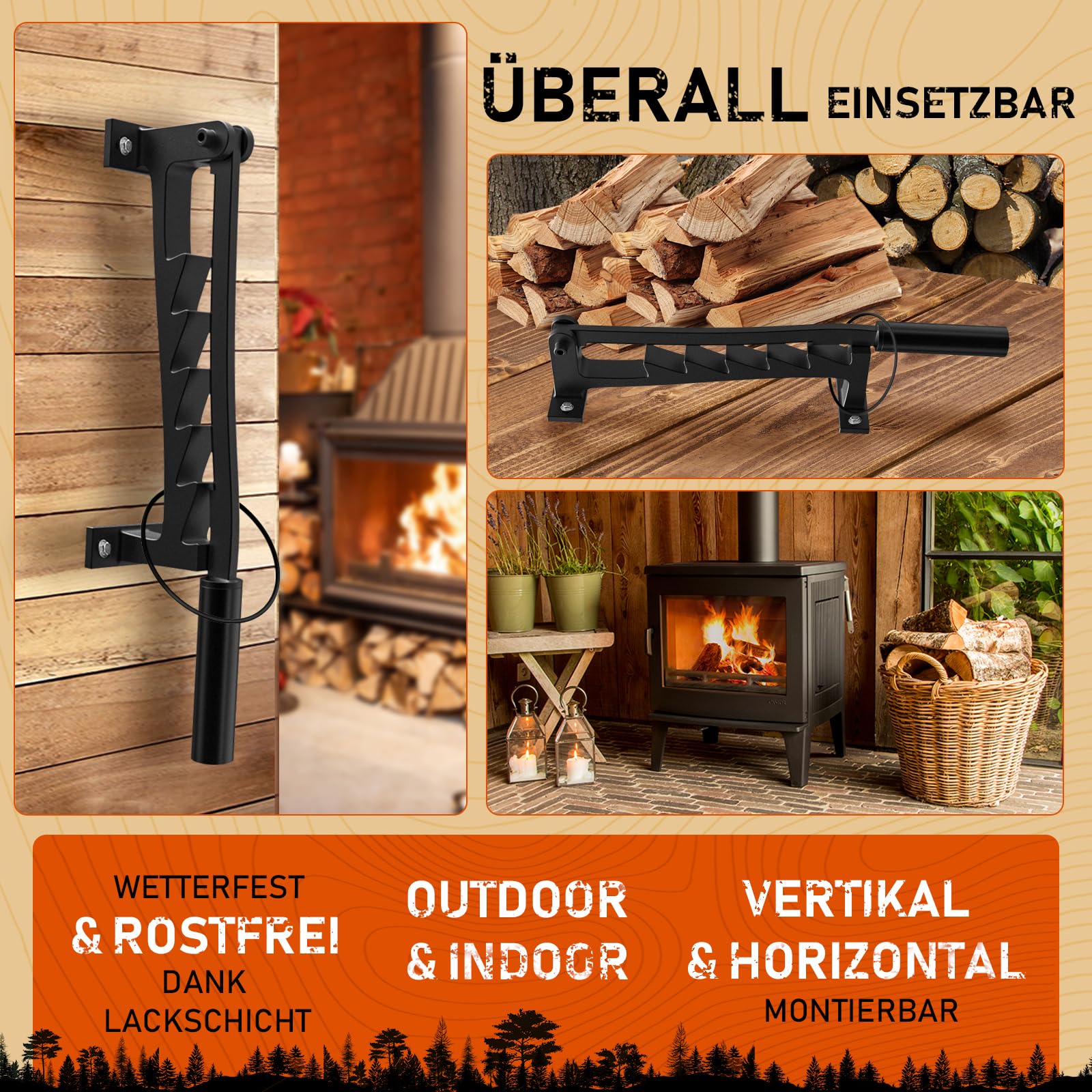 Holzspalter Manuell Anzündholz Spalter zur Wandmontage Handholzspalter Wand Holzspalter, Spalter Holz, Wood Splitter mit 2 Abziehbar Griff und Antirutsch Handschuhe für Indoor & Outdoor