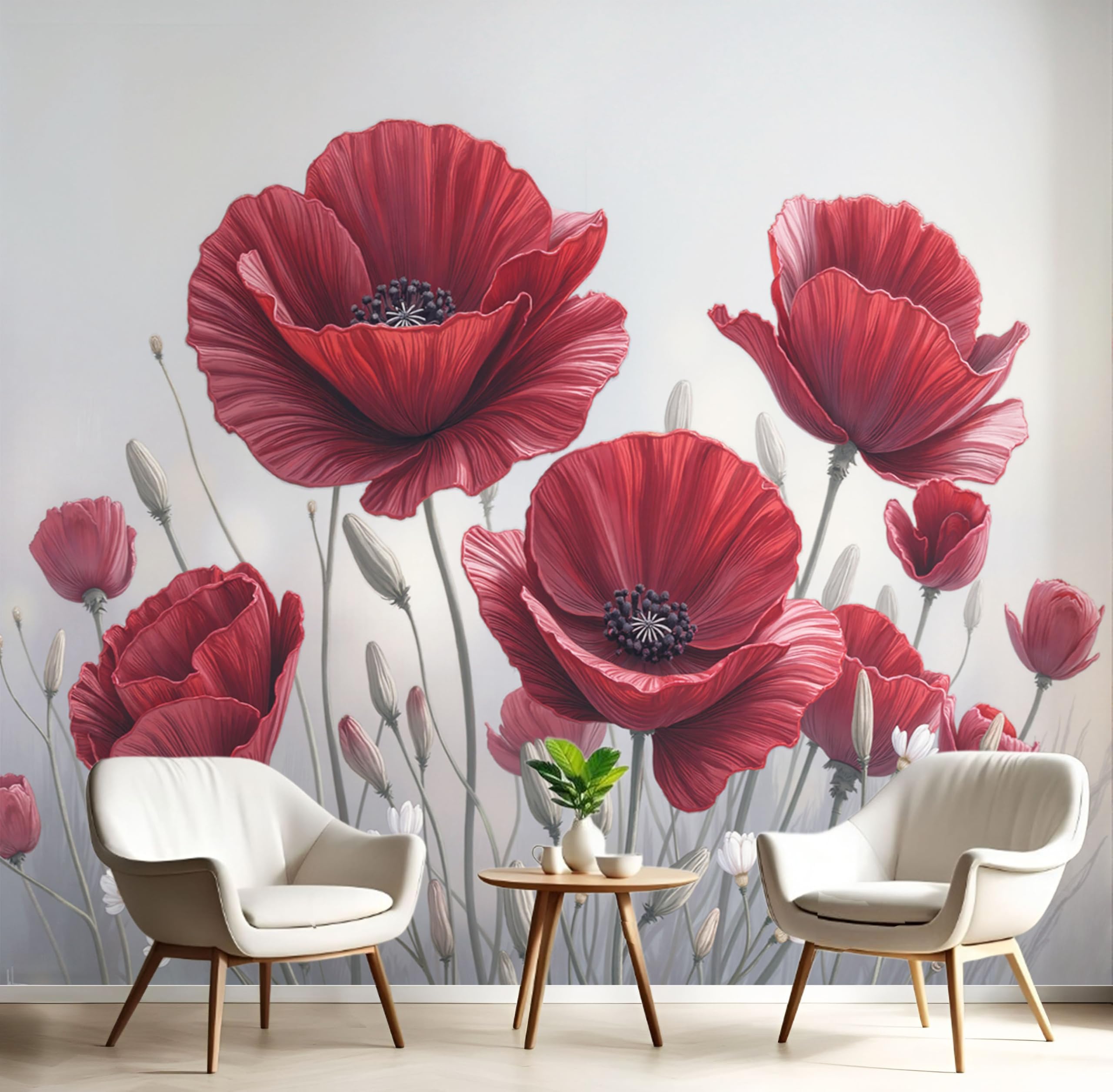 Papier peint panoramique coquelicot pour salon et chambre vintage 3D