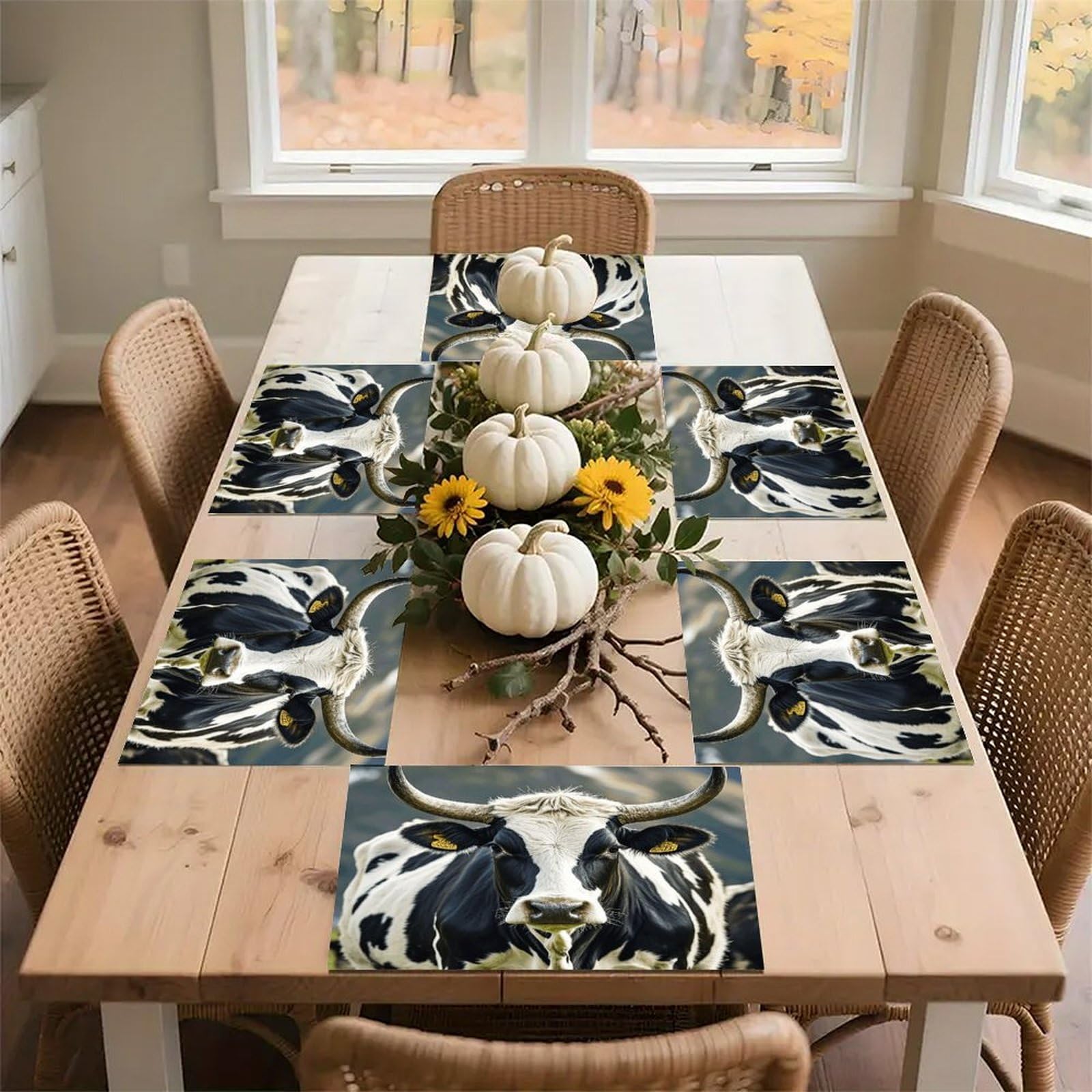 Cow-png Placemats Wipeable Heat Resistant Table Mats Washable Flax Place Mats Elegant Cloth Non-Slip Placemat for Kitchen Dinning Party Table Decor 12 * 18 in