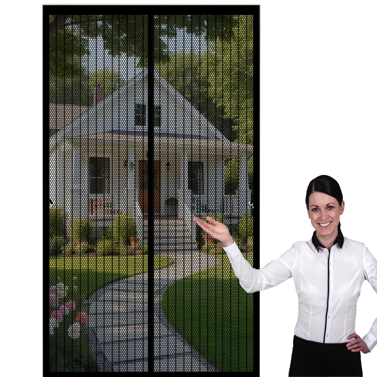 Lijiao Black Magnetic Fly Screen Door 195 X 130 Cm Keep Bugs Out Lets Fresh Air In, With Powerful Magnets And Full Frame Hook&Loop, No Gap, Fly Screens Doors Nets, Screen Mesh Curtain Kid And Pet Friendly,