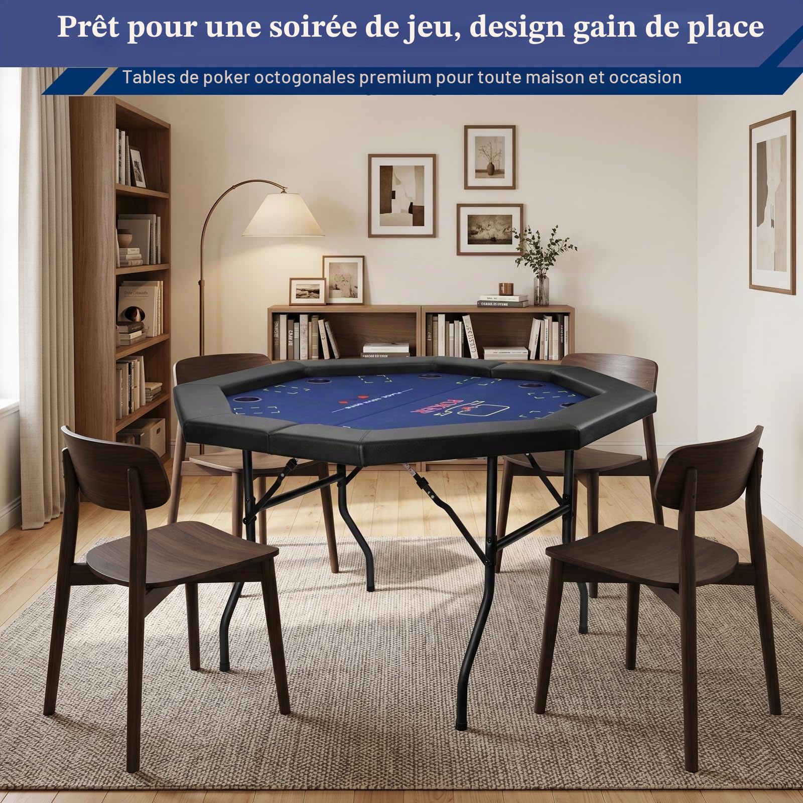 hotsizz Table de Poker 122cm | Table Poker pouvant accueillir 8 Personnes, Table de Poker octogonale, idéale pour Casinos, salles de Jeux et usages domestiques