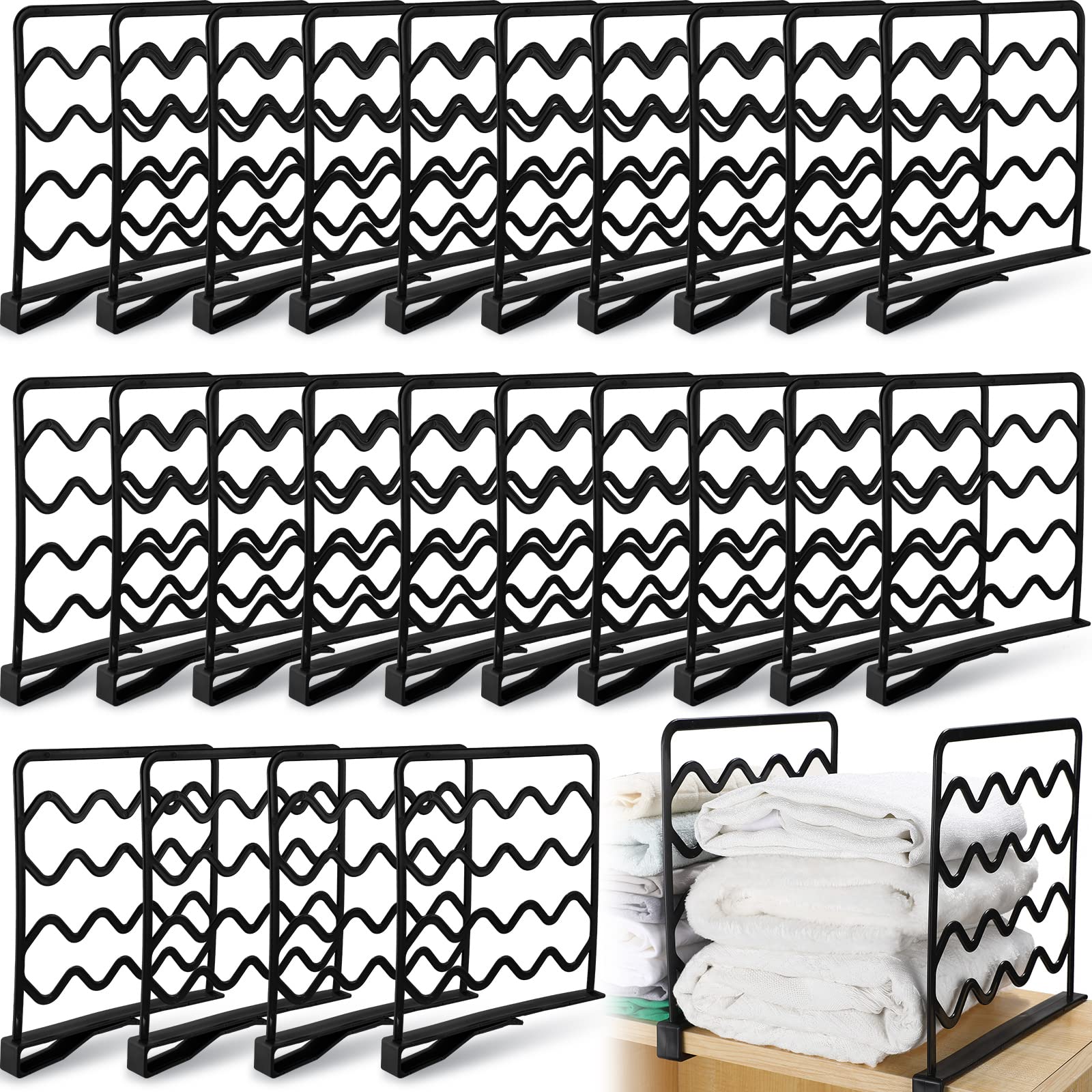 Tatuo Closet Shelf Dividers Closet Shelf Organizer Shelf Separators Multifunctional Closet Shelving Pieces Cabinet Storage Organization for Wardrobe Bedroom Kitchen Bathroom (Black, 24 Pcs)