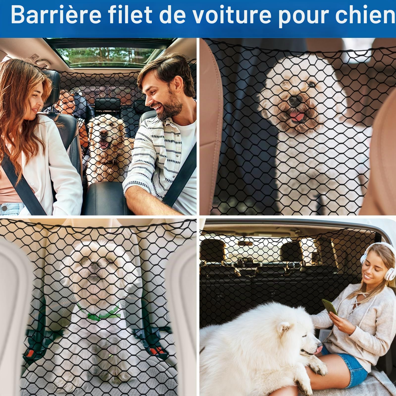 120X70CM Filet Voiture pour Chien Grille Chien Voiture Filet Coffre Voiture Chien Filet de Séparation pour Chien Séparateur de Siège Arrière pour Camions SUV et berlines