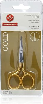 Mundial 3.5-Inch Straight Nail Scissors, Gold-Plated Handles, Stainless Steel, Precision Grooming