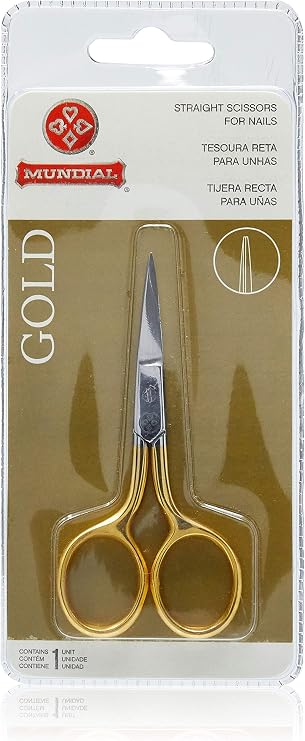 Mundial 3.5-Inch Straight Nail Scissors, Gold-Plated Handles, Stainless Steel, Precision Grooming