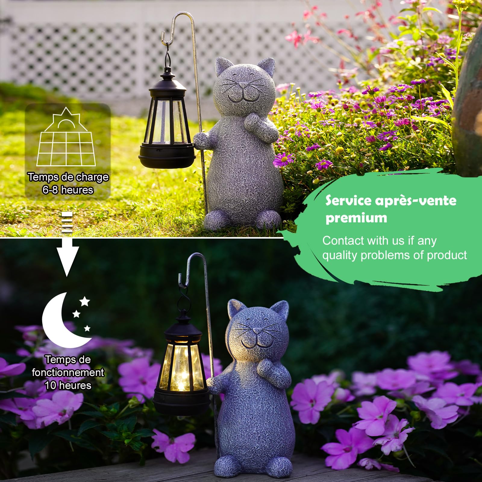 Yeomoo Figurine Chat avec Lampe Solaire Décoration Jardin Extérieur Gris | Statue de chat en résine étanche avec lumière solaire, Décoration jardin balcon terrasse salon, Cadeau pour femme homme maman