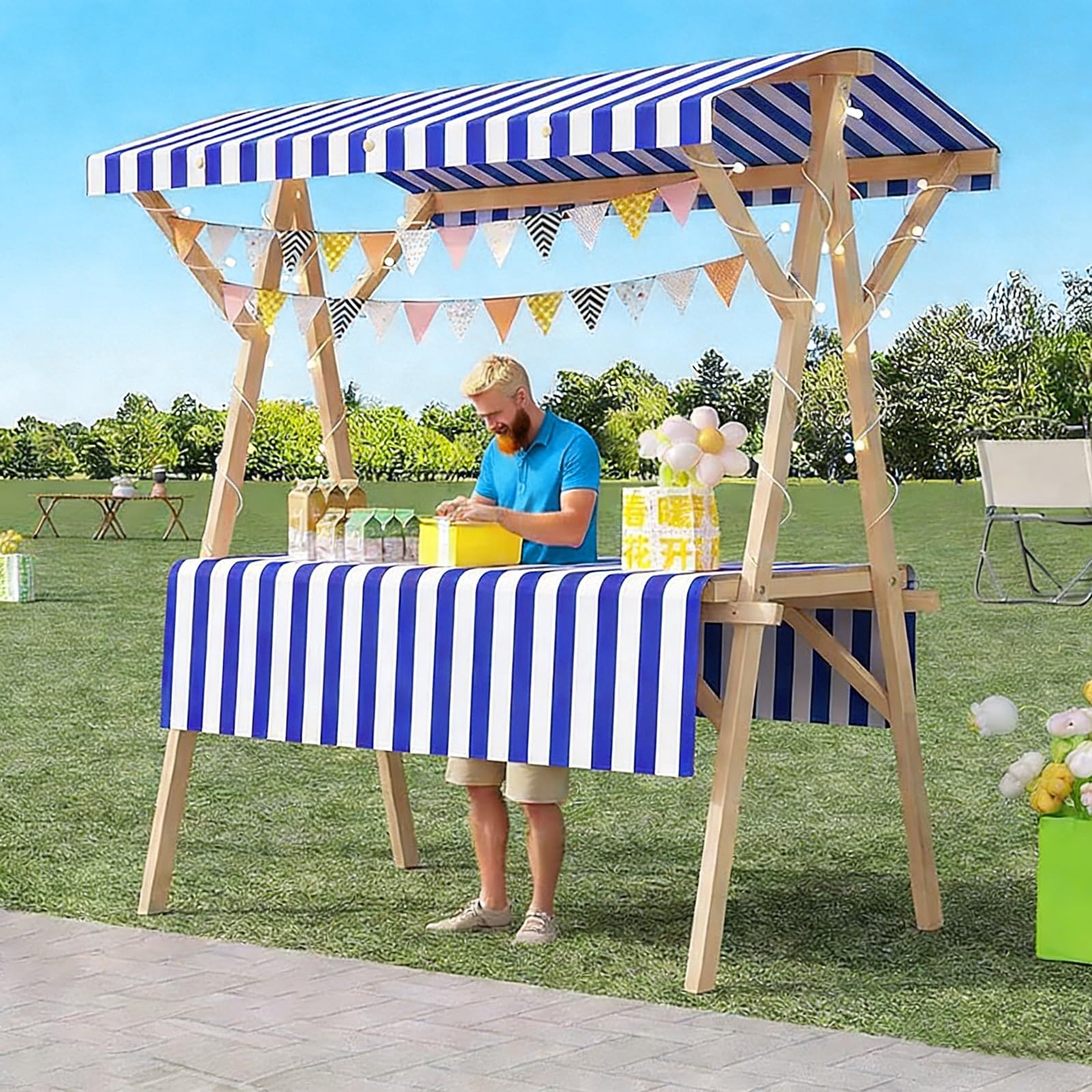 Puesto de mercado plegable contra el viento y sol en exhibición de comida