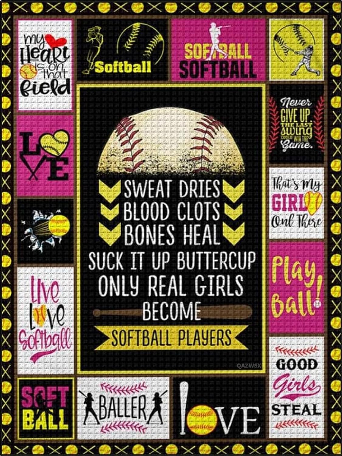 QAZWSX Diamond Painting Kits Softball Funny Sweat Dries Graphic Diamond Painting DIY 5D Gem Art for Adults Girl, Numbers Accessories Arts and Crafts for Home Wall Decor 30x40cm/12x16inches