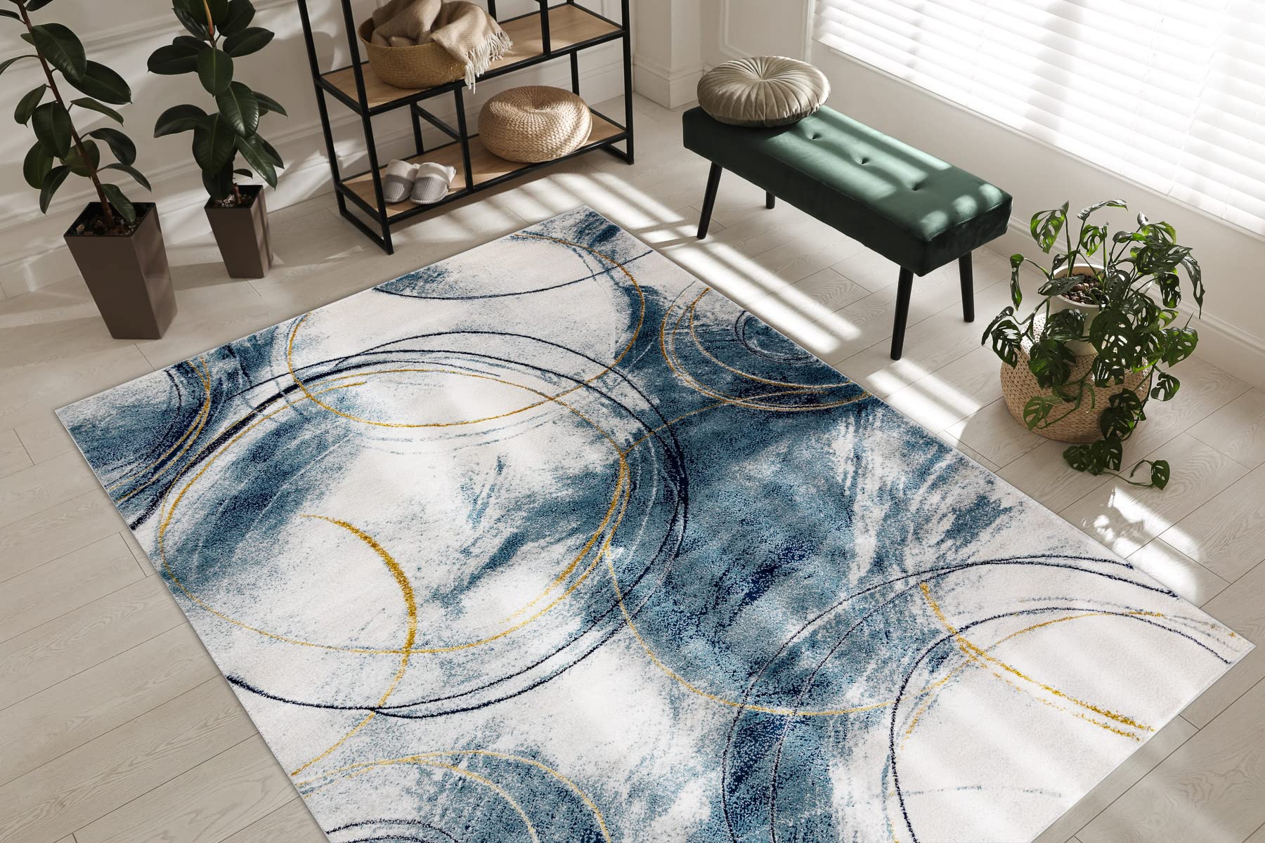 Exclusiva EMERALD Alfombra glamour, elegante círculos azul / oro 120x170 cm