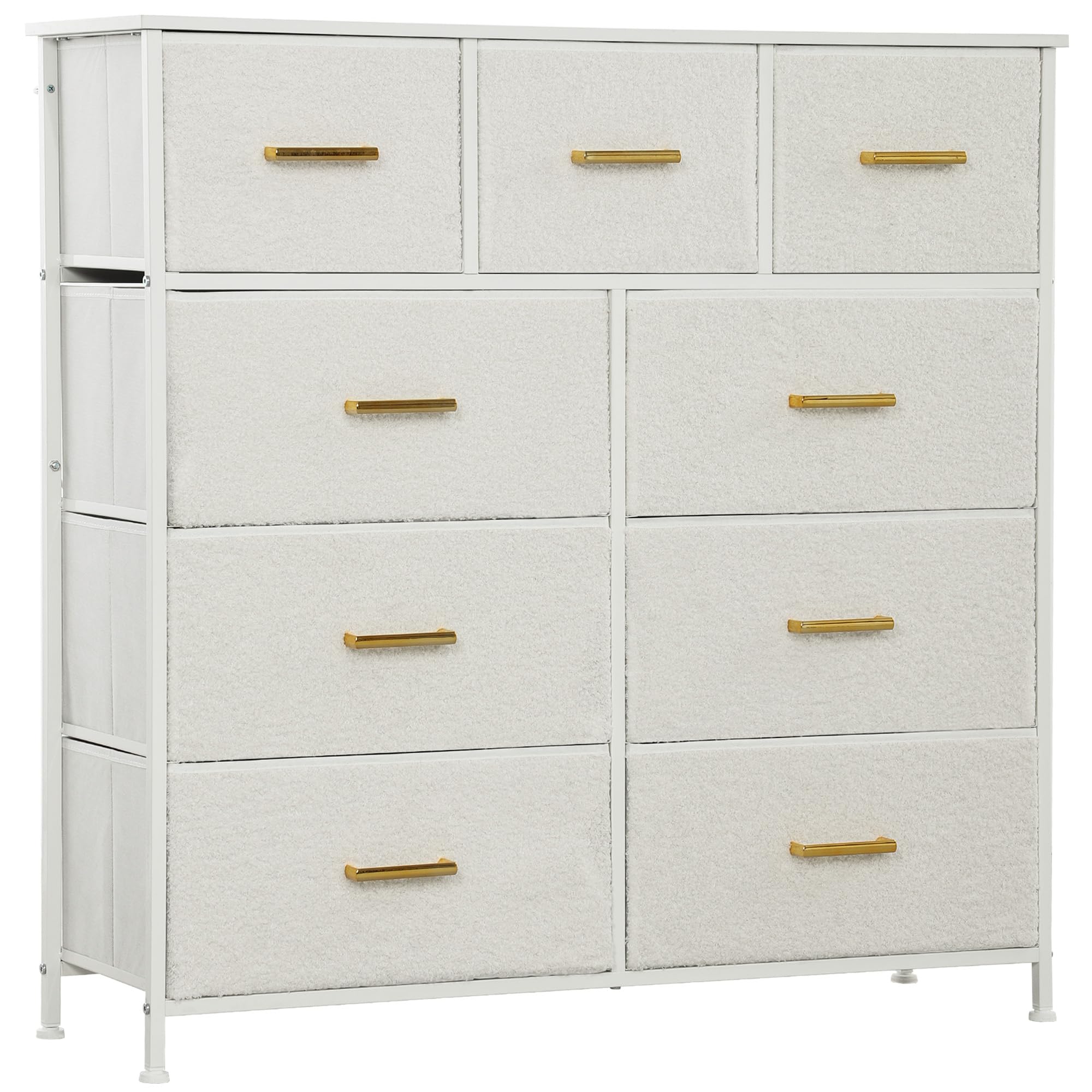 HOMCOM Chest of Drawers with 9 Fabric Drawers, Steel Frame, Cream White