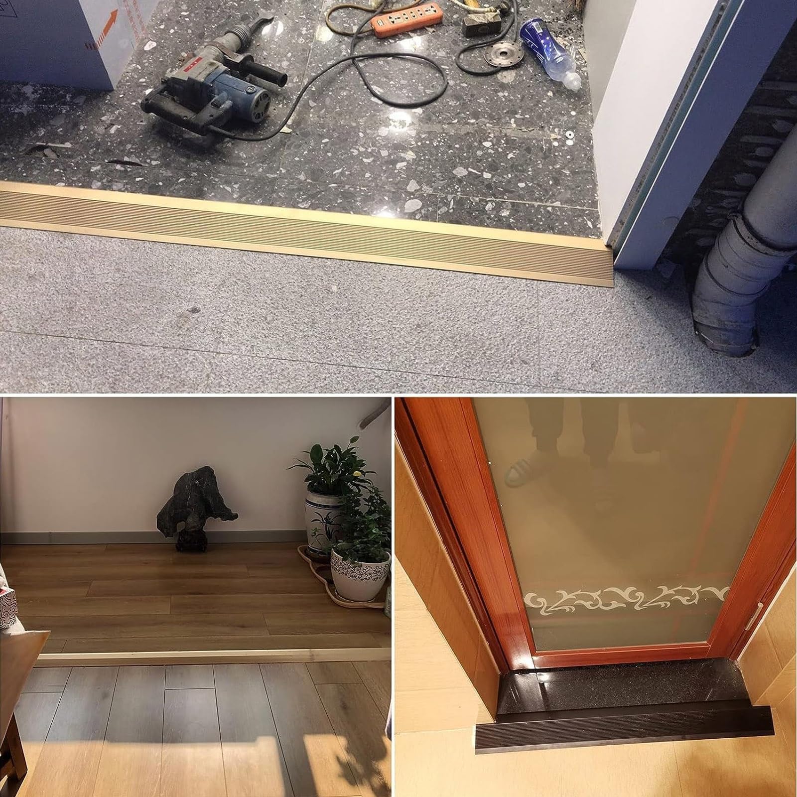 SAGIDAR Barre De Seuil Aluminium, Bande Transition pour Sol Irrégulier, Rampe D'entrée, Imperméable Et Antirouille, Baguette Recouvrement pour Porte D'entrée/Balcon, Longue Durée D'utilisation
