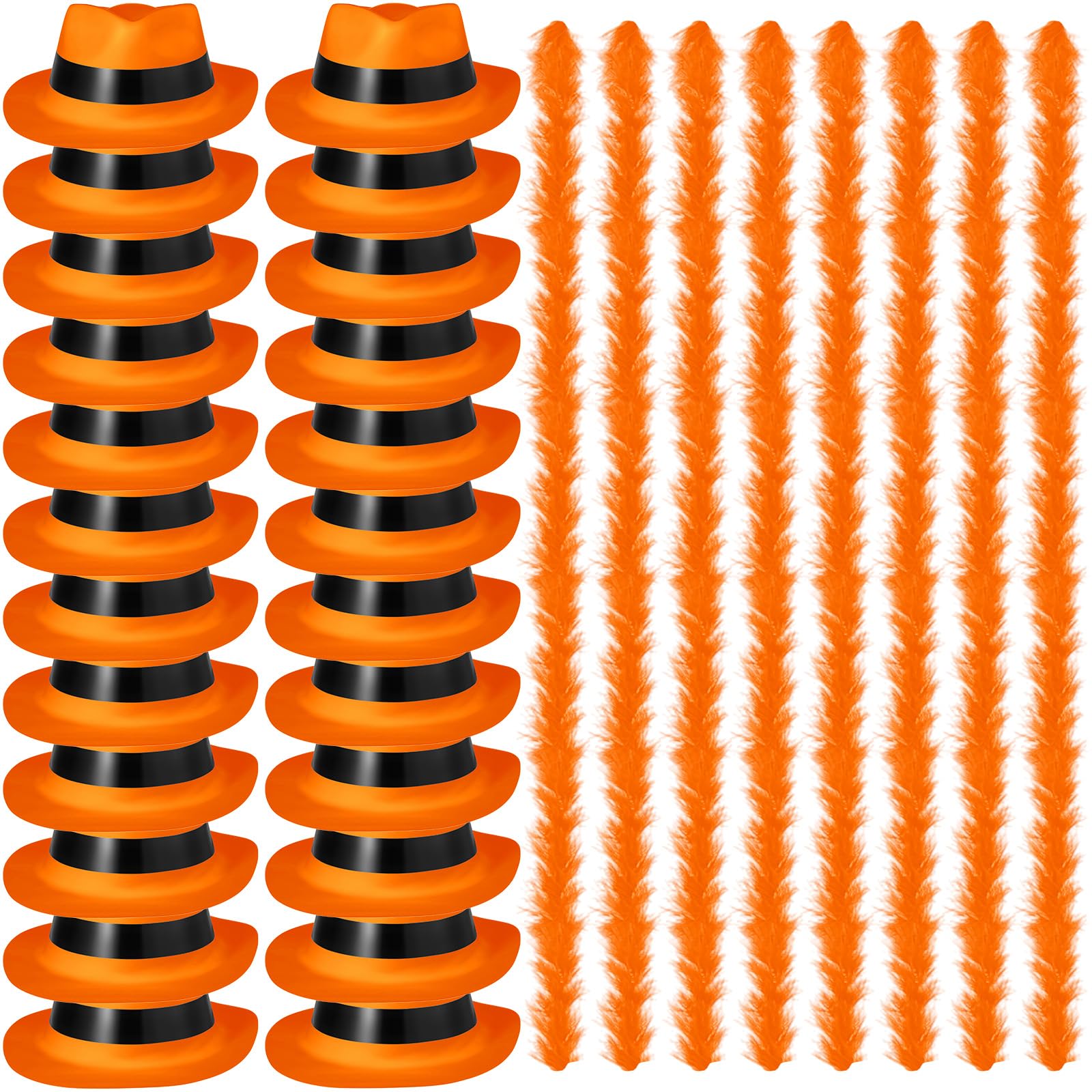 JaGely 48 Pieces Neon Party Supplies 24 Neon Gangster Hats 24 Pcs Feather Boas for Mardi Gras Carnival Glow Wedding Party