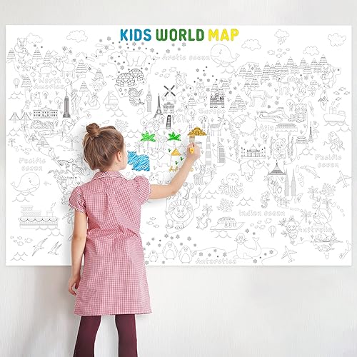 Miniatura 6 de Outus Póster gigante para colorear con mapa del mundo, libro grande y positivo para colorear, póster educativo para aula, hogar, fiesta de