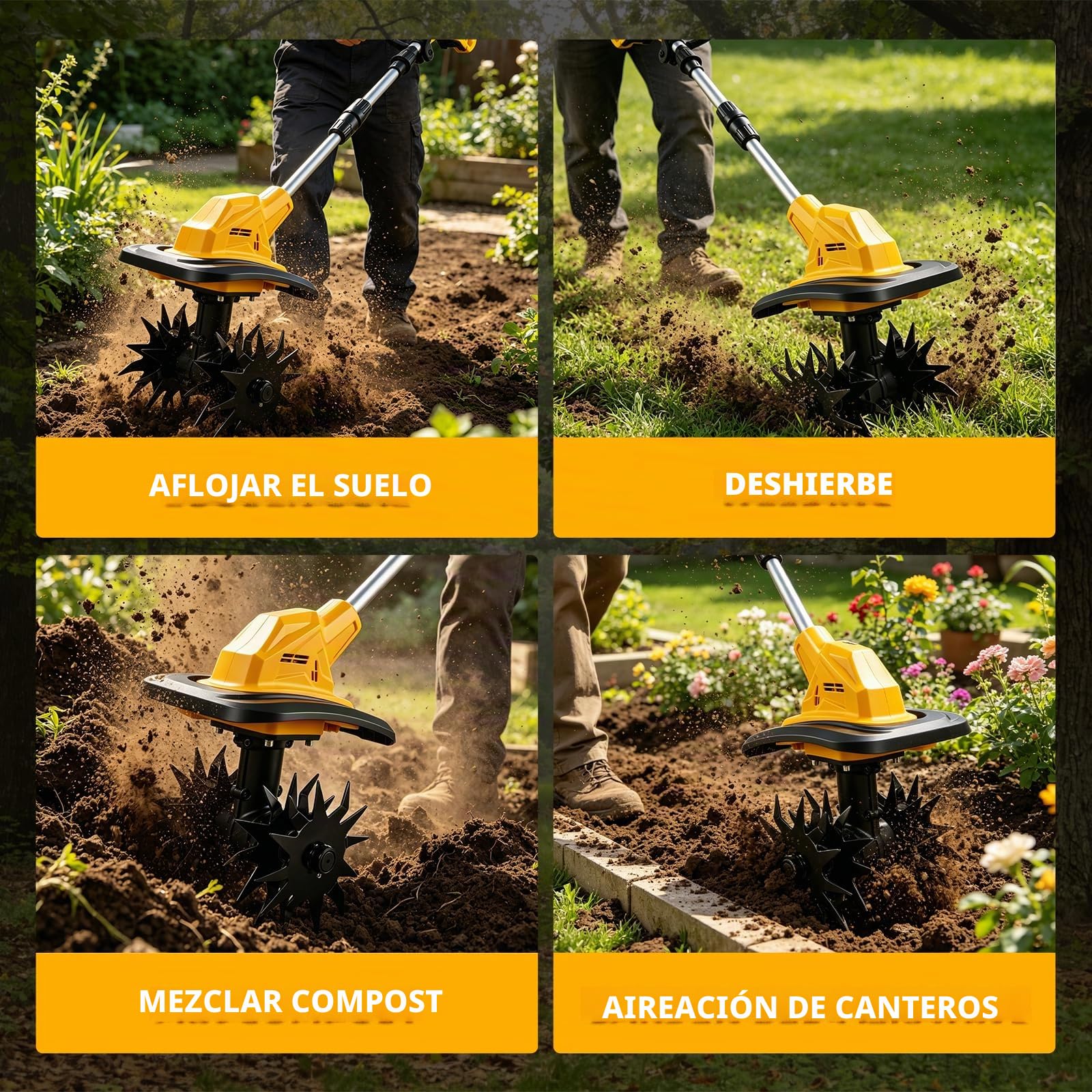 Baqueta de suelo con batería compatible con batería Dewalt de 20 V, plegable, con 22 cm de ancho de trabajo, 17 cm de profundidad de trabajo, sin escobillas, motoazada eléctrica para pequeños bancales