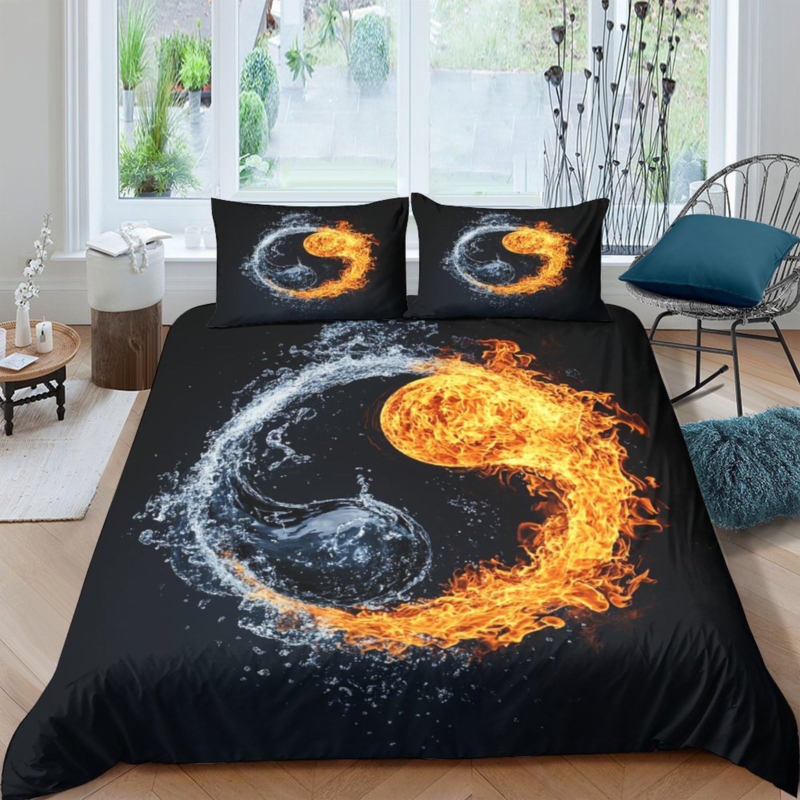 Parure de lit Yin Yang imprimé 3D housse de couette single 135x200cm et taie d'oreiller microfibre