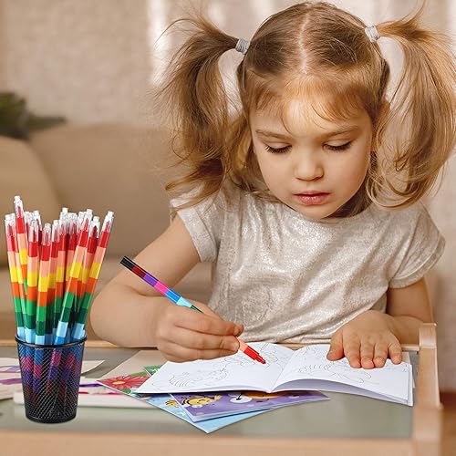 Miniatura 5 de Funrous 24 juegos de libros para colorear de abejas a granel con crayones apilables, páginas de dibujo de primavera, flores, mariposas, panal de