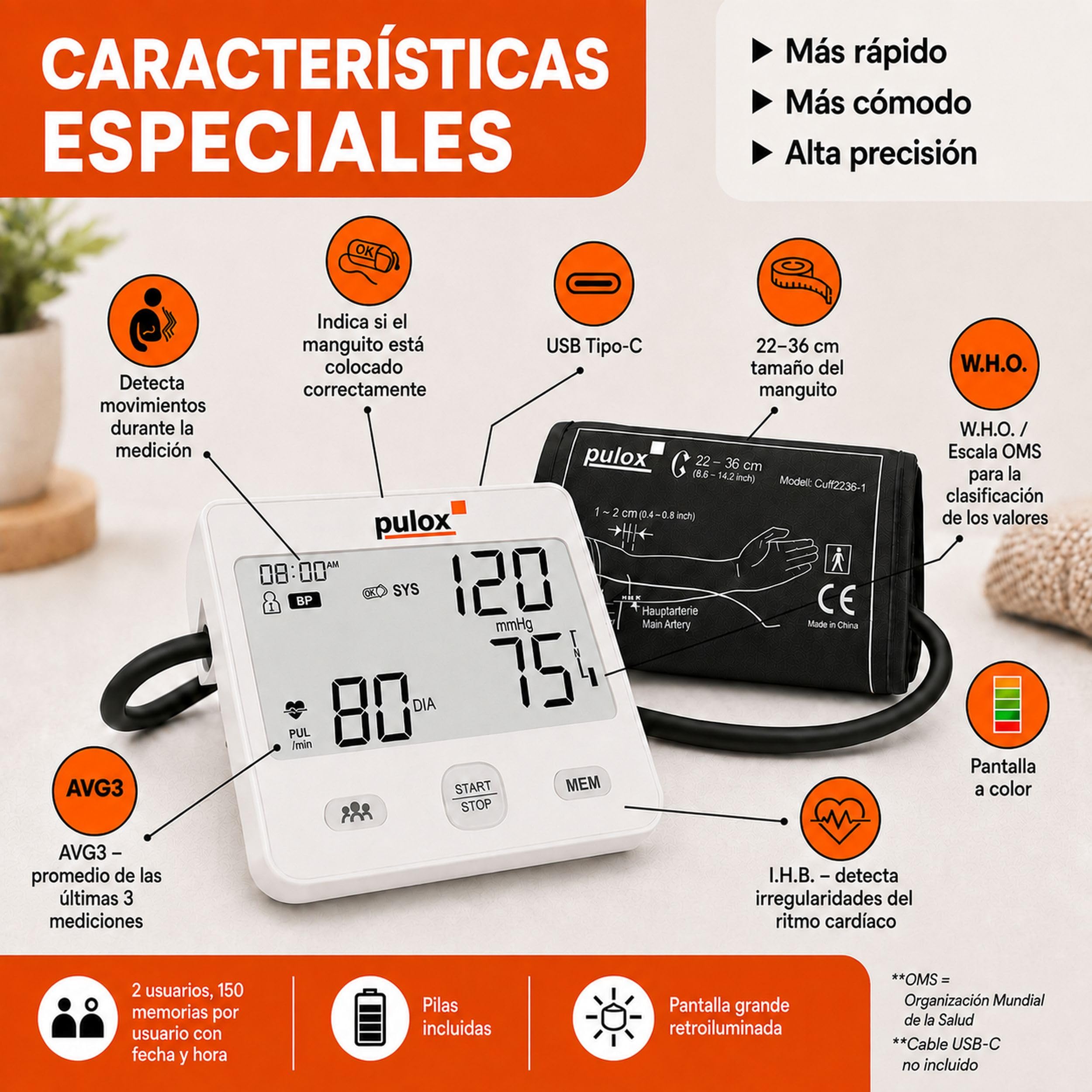 Pulox BP-200 - Tensiómetro automático con detección AFib en caso de arritmias cardíacas y fibrilación auricular