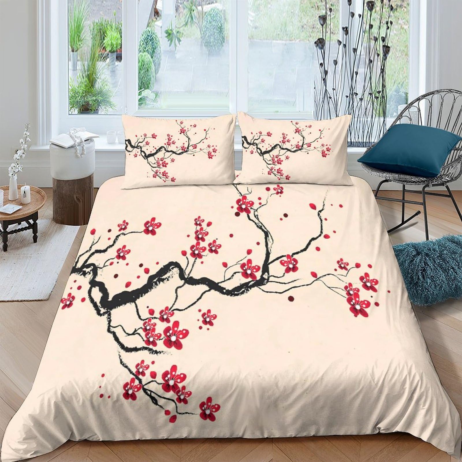 Ctjqhvkz Style-3 3D Printed Plum Blossom Fitted Sheet Microfiber Soft Breathable Chinese Ink Branch Mattress Cover For Bedroom Decor Single（135X200cm）