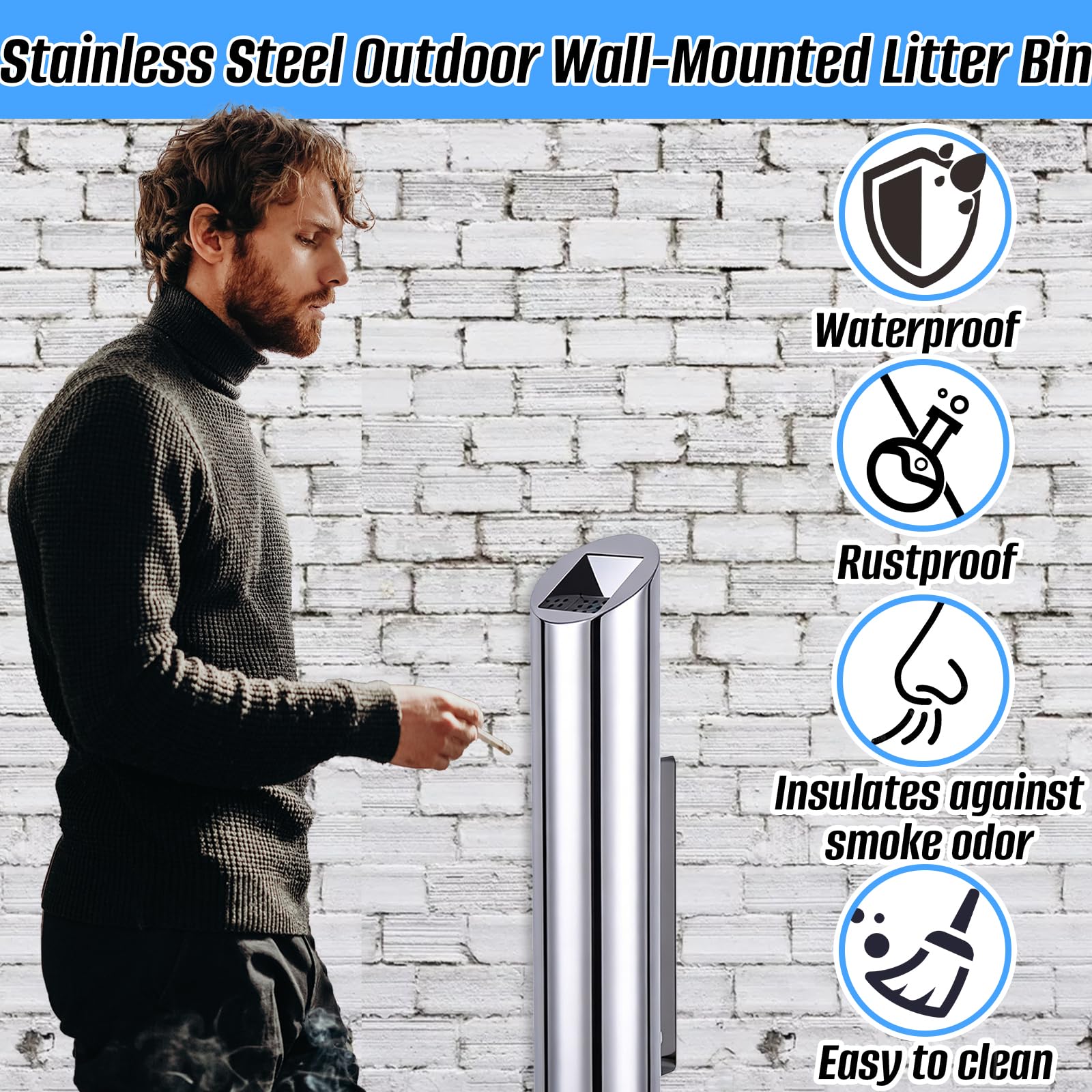 Mülleimer Wandmontage aus Edelstahl, Wandmontierter Küchenabfalleimer mit Schlüssel, 48 * 8cm Vertikaler Tubular öffentliche Küchenabfalleimer für Terrasse, Restaurant, Hotel, Cafés, Büros