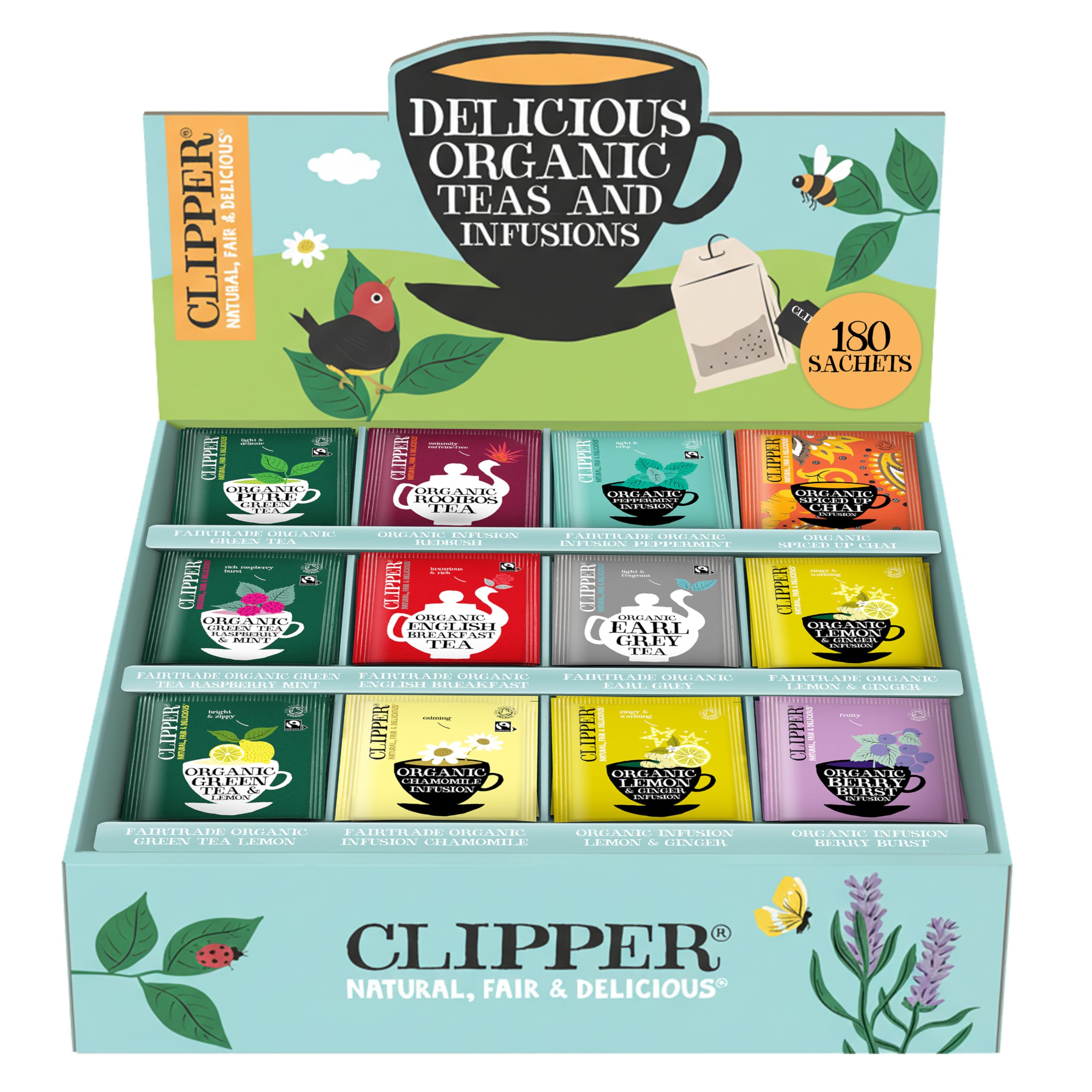 CLIPPER – Coffret Découverte Thés et Infusions Bio Assortis – 180 Sachets Non Blanchis – Grand Format Dégustation – Idée Cadeau - Restauration - 374 g