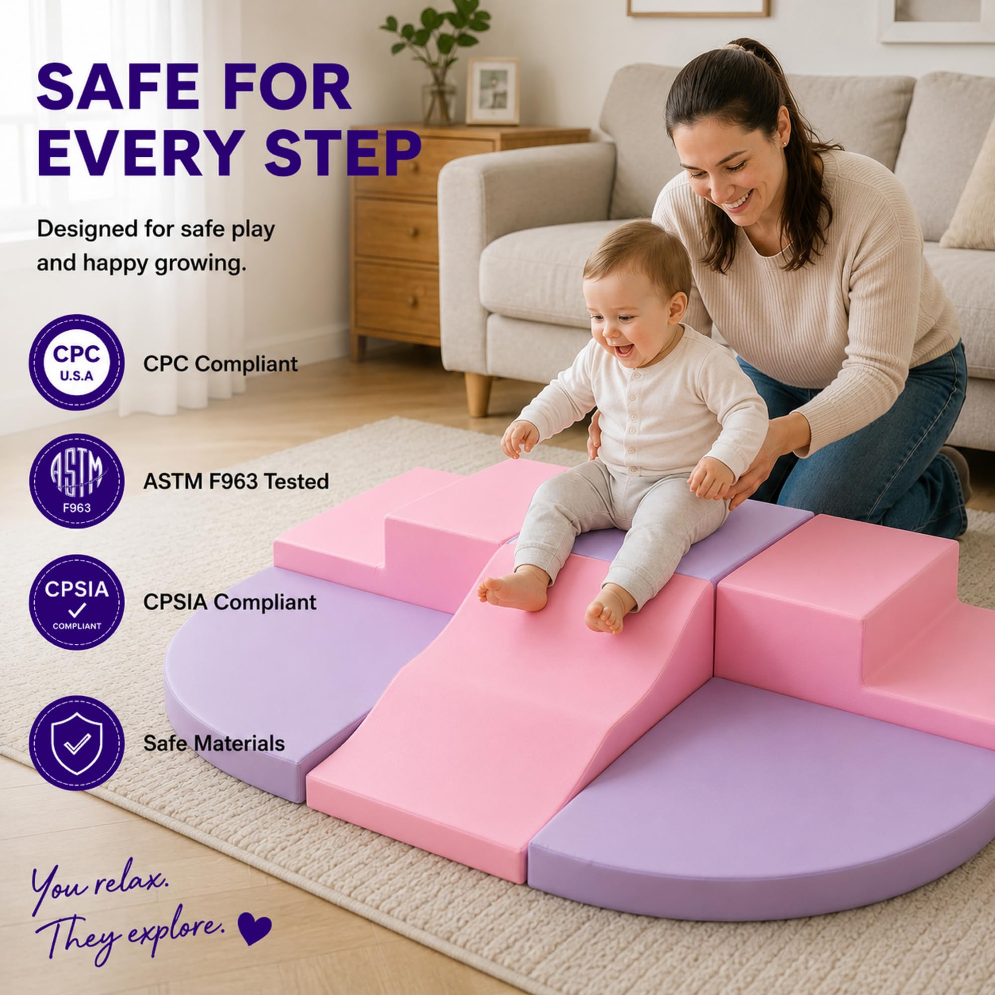 Montessori Soft Play 7-częściowy zestaw miękkich klocków dla dzieci, piankowe klocki do wspinaczki dla małych dzieci, miękkie klocki do raczkowania i zjeżdżania, zestaw do zabawy Montessori