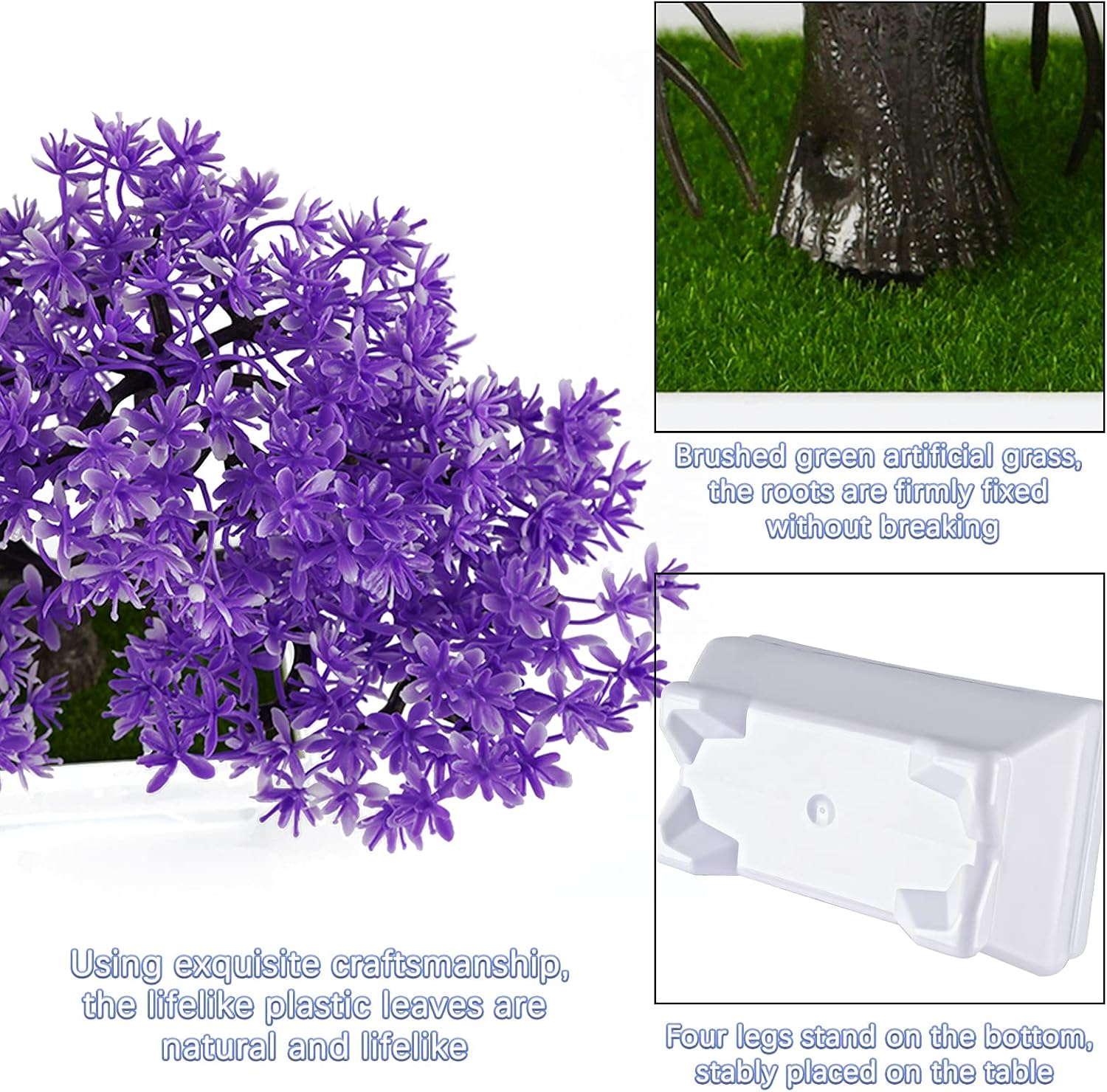 Frjjthchy Mini Artificial Bonsai Tree Plants with Plastic Cement Pots for Home Office Décor (Purple)