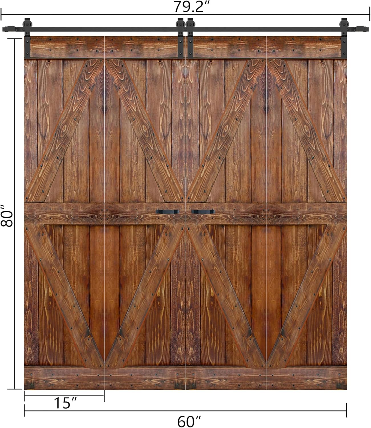 K Shape 60in x 80in (15in Width x 80in High x 4panels) Walnut Finished Solid Wood Bi-fold Door with Two 3.3ft Hardware Tracks - Assembly Needed