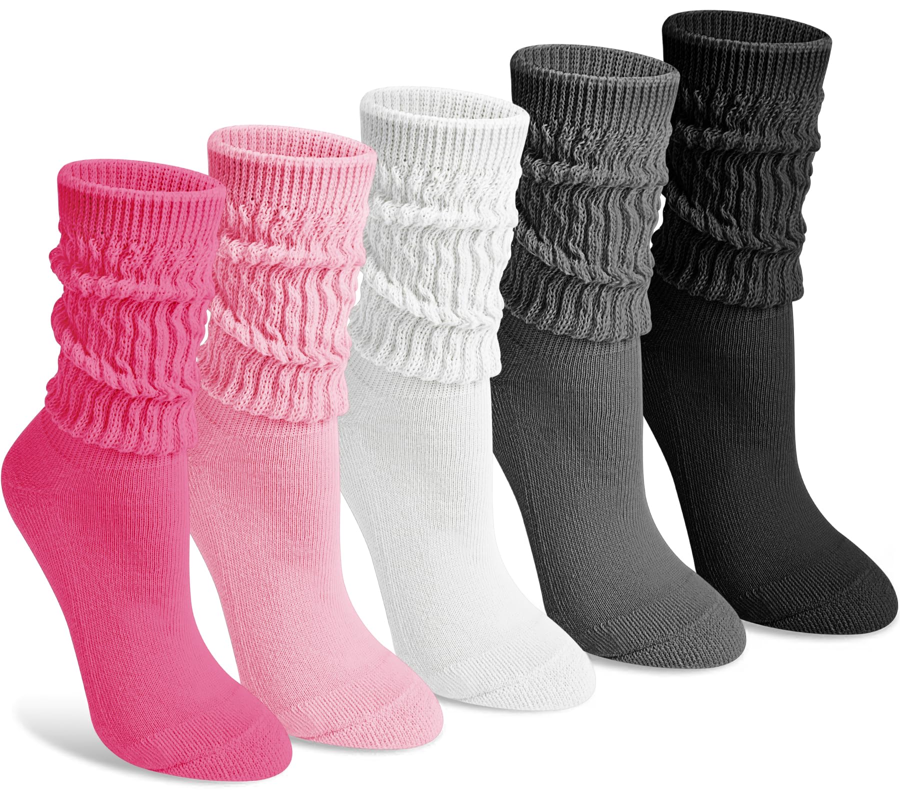Justay 5 Pairs Slouchy Socks for Women - Slouch Long Crew Knit Boot Athletic Calf Tube Scrunch Socks