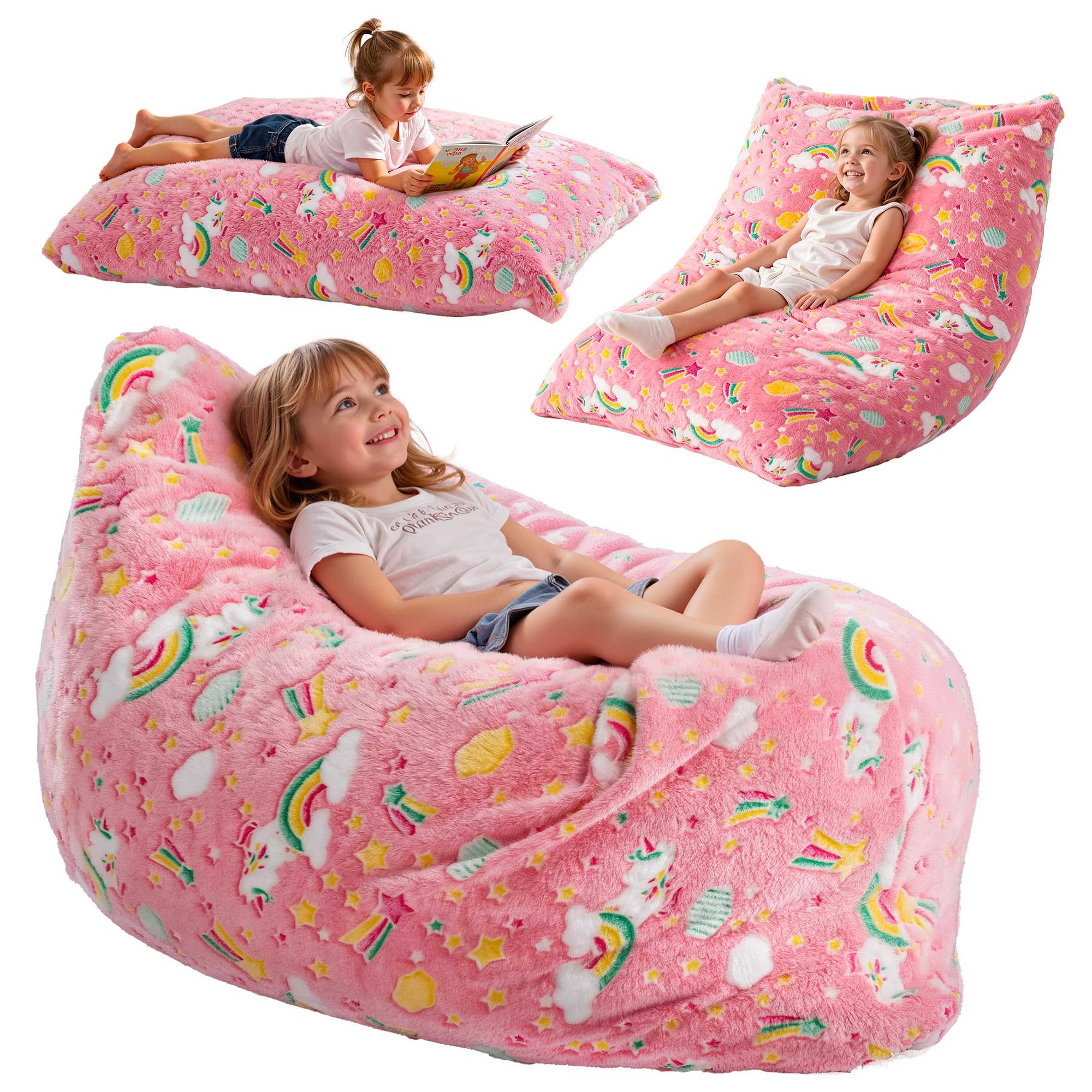 BRINJOY Sitzsack Kinder, 3-in-1 mit Memoryschaum-Füllung und abnehmbarem Bezug für Spielzimmer, Kinderbetreuung, Schlafzimmer, Faule Bodenmatte-Liege für Jungen und Mädchen