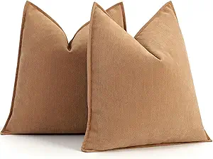 ZWJD Camel Pillow Covers 16x16 Set of 2 Chenille Throw Pillow Covers with Elegant Design Soft and Luxurious Decorative Throw Pillows for Couch, Bed, and Home Decor