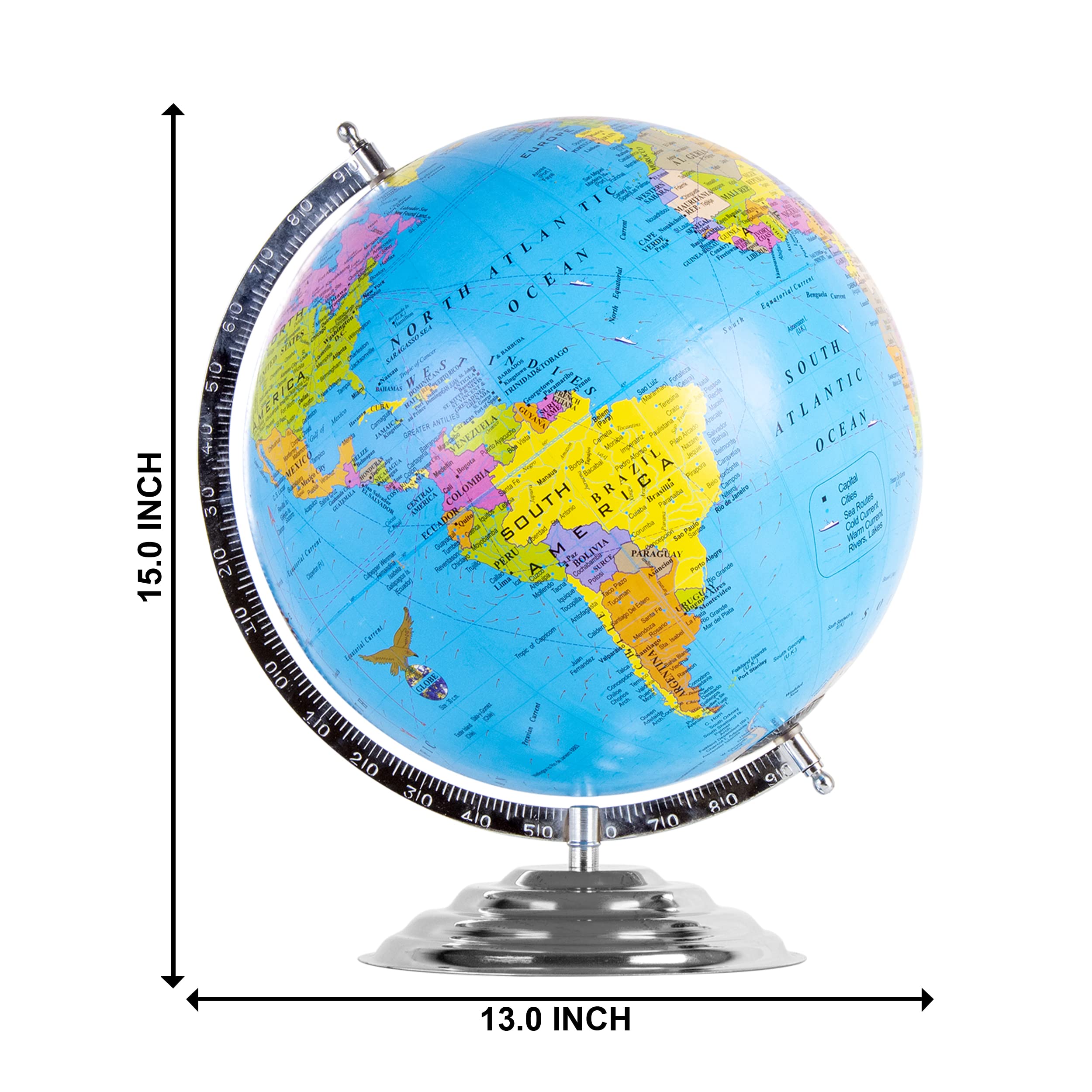 Mummy Please Educational World Political Map, 30cm Height, Rotating Desktop Globe for Home, Office, School (Globe8"Inch-Chrome-Magnifier) - Image 3 thumbnail