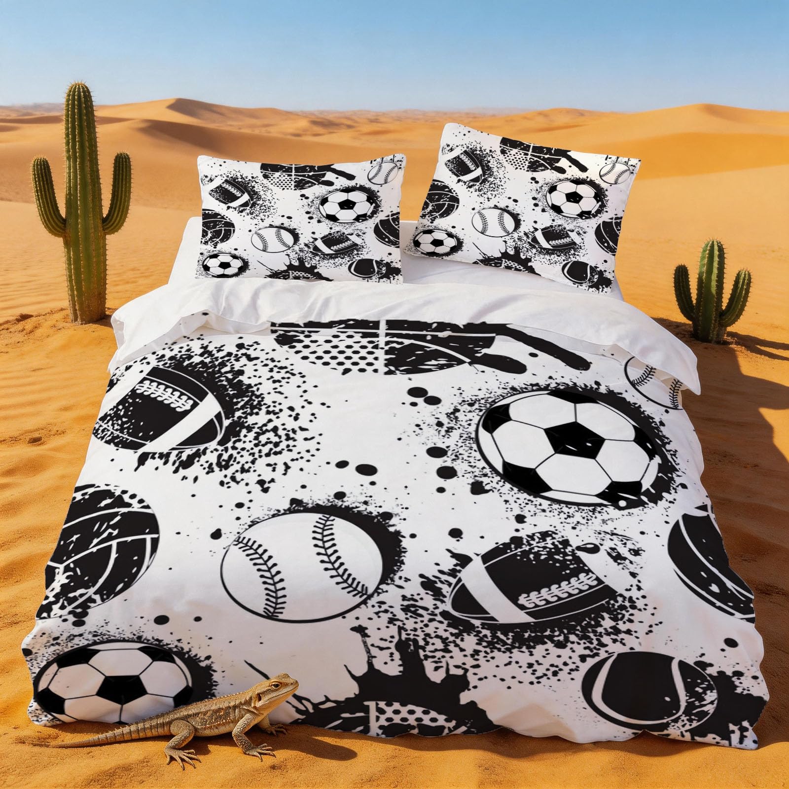 Housse de couette 140x200 jeux de ballon set de lit microfibre doux motif sport