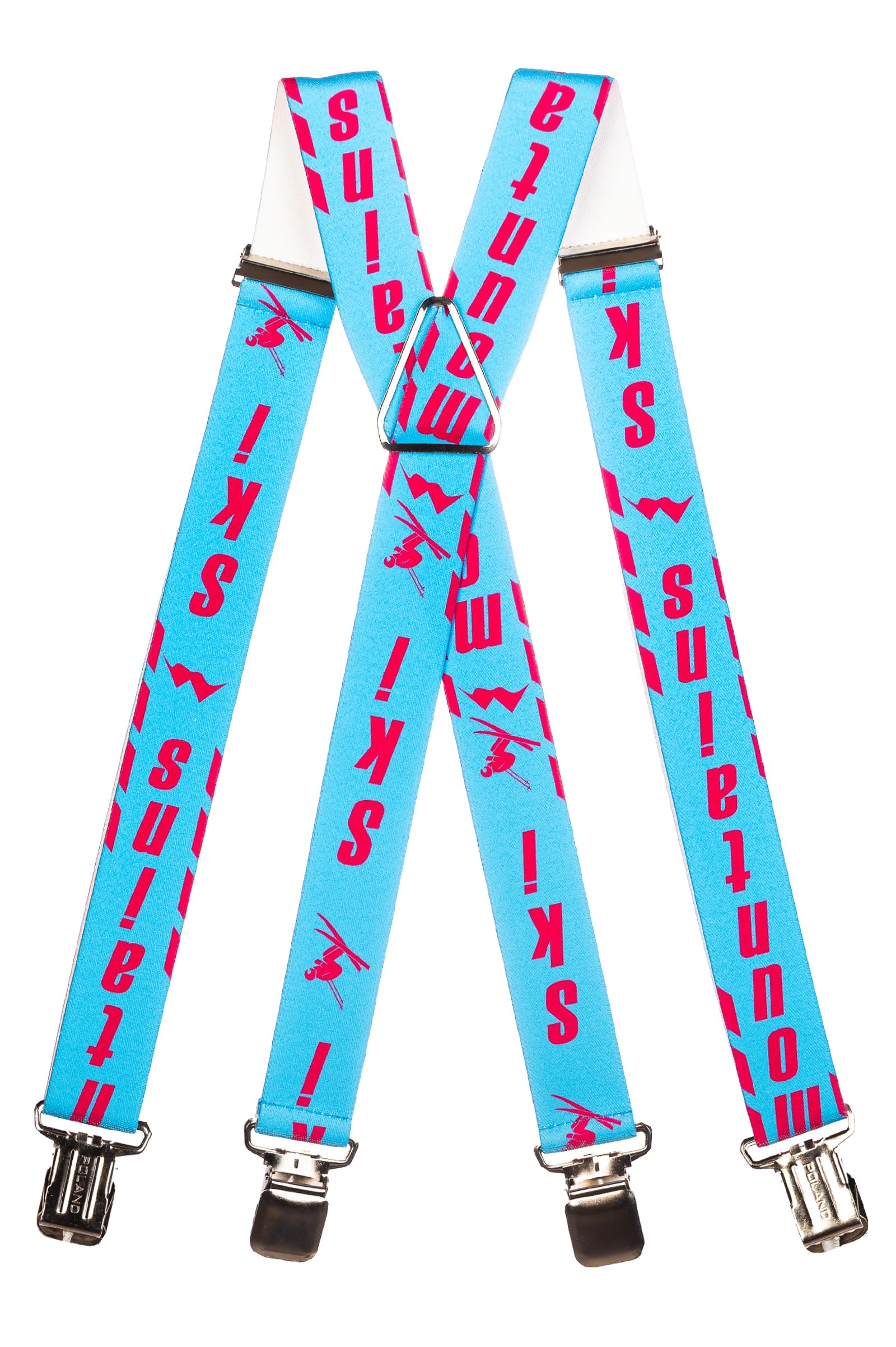 Olata Adjustable Ski Salopette Braces/Suspenders (Blue/Pink) - 4cm (Adult). X-Shape (Adjustable Centre)