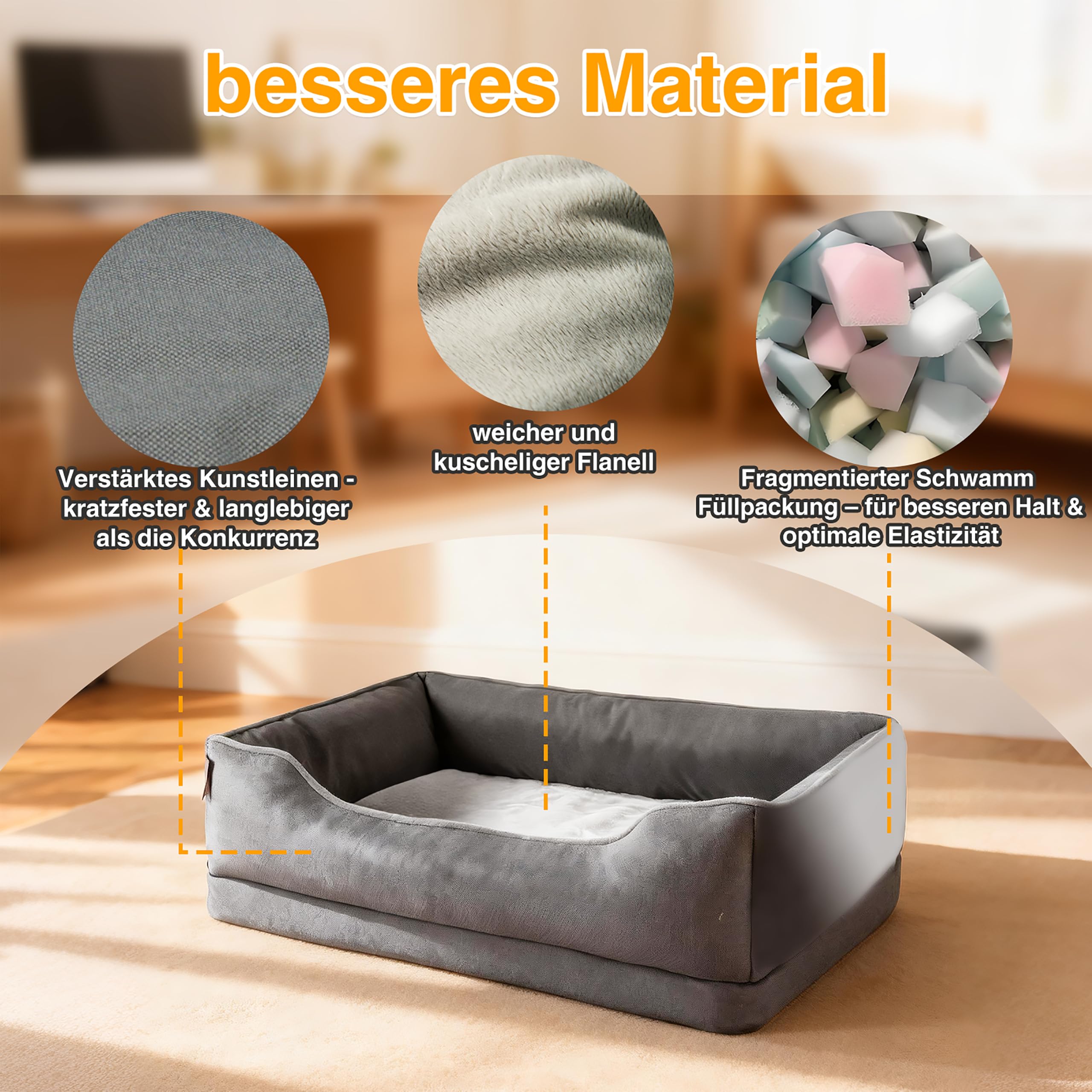 Zedelmaier Orthopädisches Hundebett für mittelgroße & Grosse Hunde, 109×74×26 cm, kratzfestes Hundekorb, Dicker Hundekissen, Hundekörbchen waschbar, ergonomisches Hundesofa mit abnehmbarem Bezug