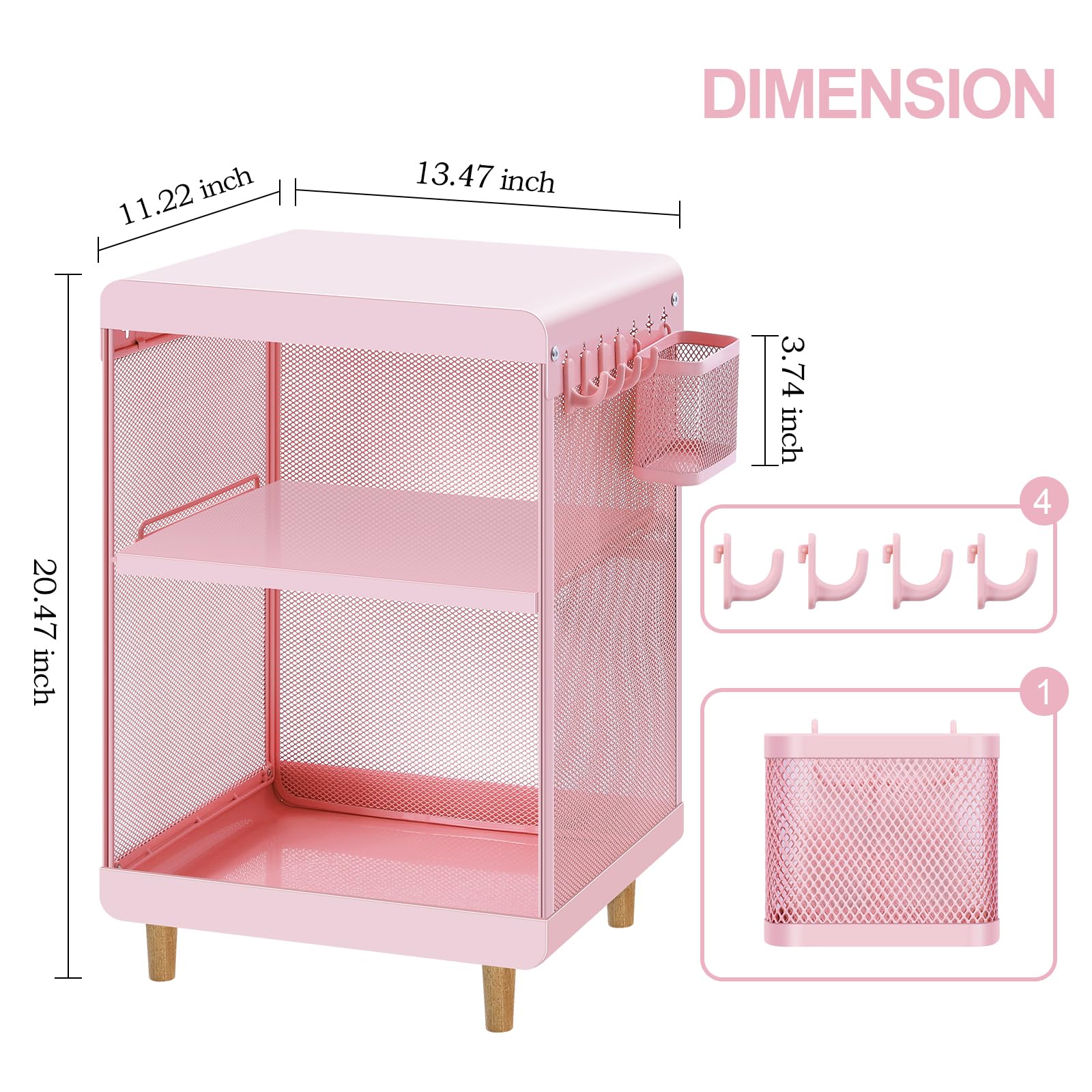 Kleiner-Nachttisch-Beistelltisch mit Ablagefach und Stauraum für Rosa | Sofa-Seite - Kompakt Modernes Design. Vielseitiger Organizer für Haushalt und Büro