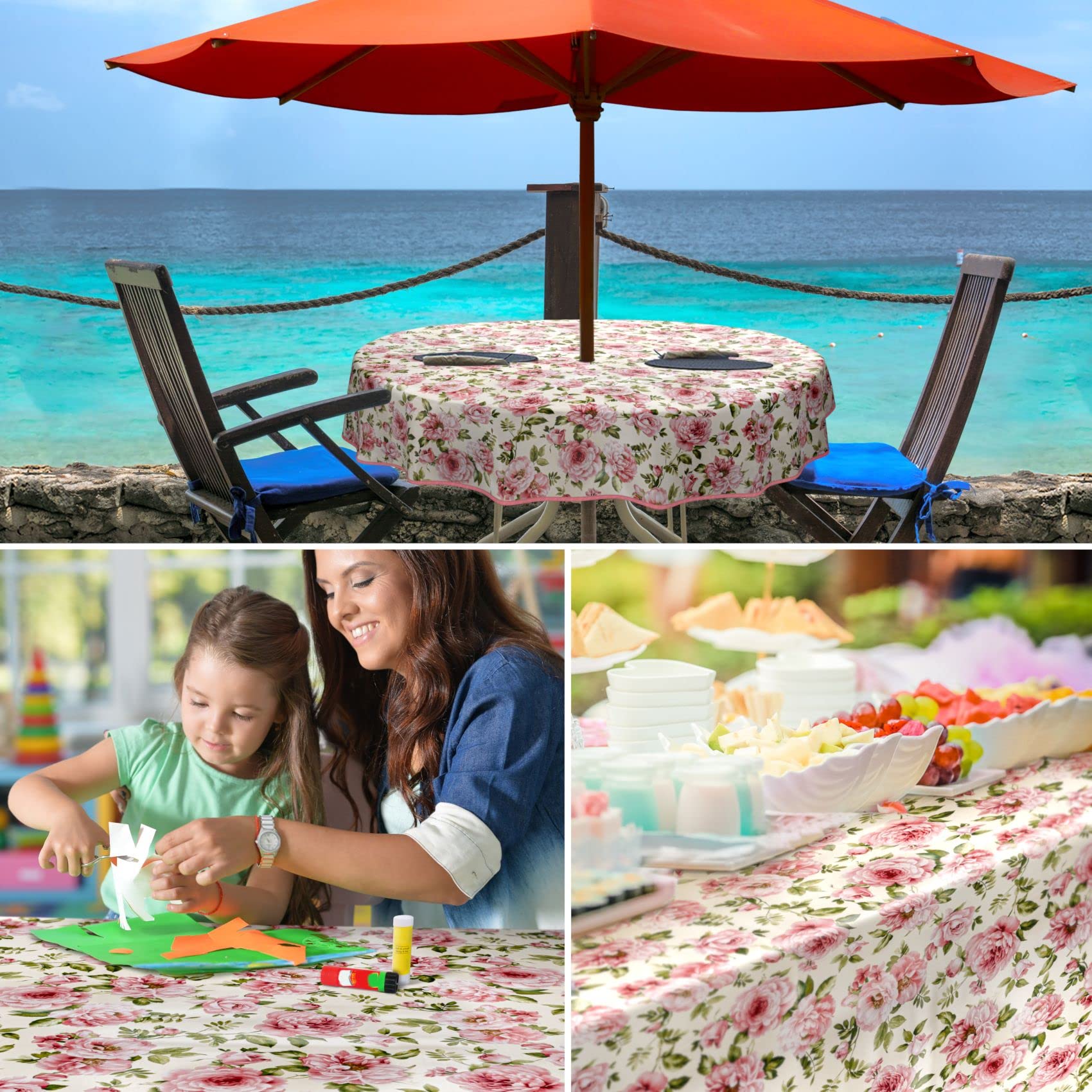 ANRO Tischdecke abwaschbar Wachstuch Wachstuchtischdecke Oval 140 x 260cm mit Saum Natalie Blumen pflegeleicht Wachstischdecke wasserabweisend Gartentischdecke Meterware Lotuseffekt