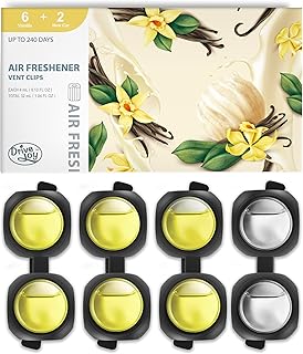 Clips de ventilación para ambientador de automóvil, paquete de 8, 6 vainillas, 2 aromas de automóvil nuevos, proporciona un aroma duradero, hasta 240 días, eliminador de olores