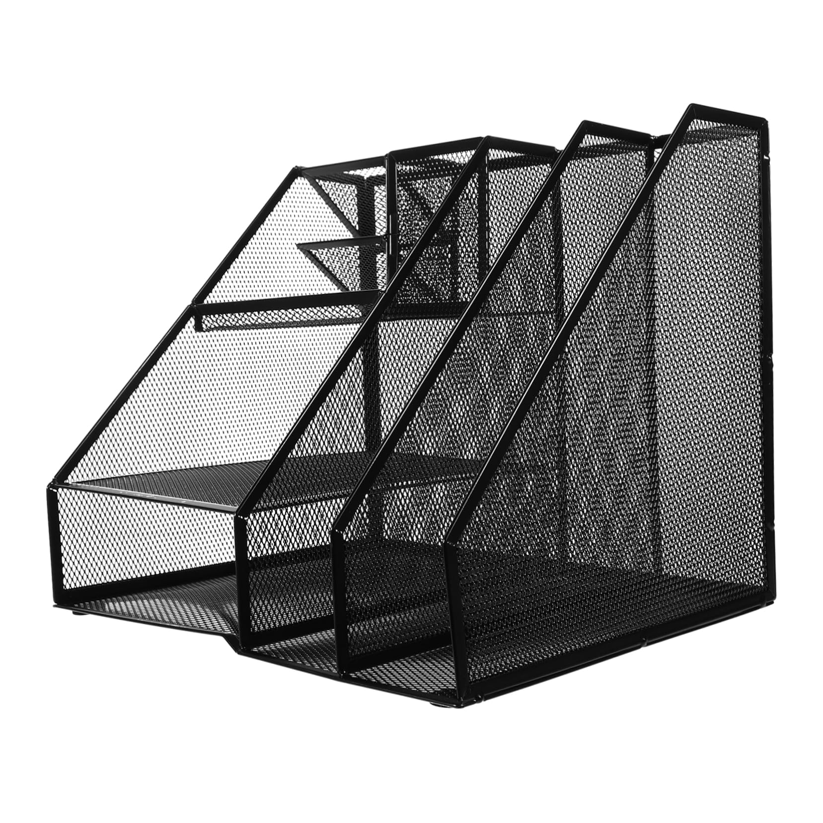 Briefablage aus Metallgitter 2 Fächer 3 Ebenen mit Links Angebrachtem Stiftehalter aus Schwarzem Eisen Multifunktionaler Aktenorganizer für Schreibtisch im Büro mit Großem