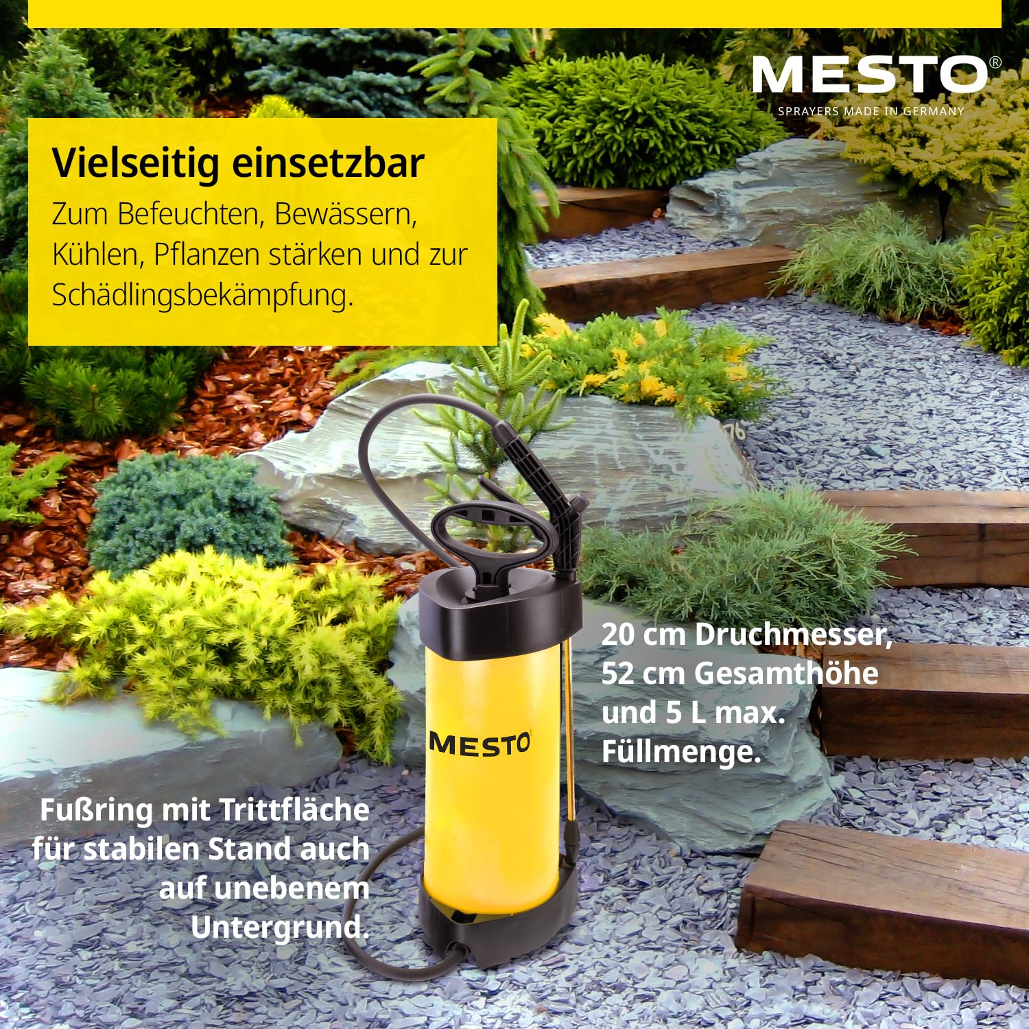 Mesto FLORI M Drucksprühgerät 5L SET inkl. Spritzschirm rund | Drucksprüher 3 Bar | Sprühflasche für Haus & Garten | Pumpsprühflasche für Pflanzen | Unkrautvernichter & Pflanzenschutz