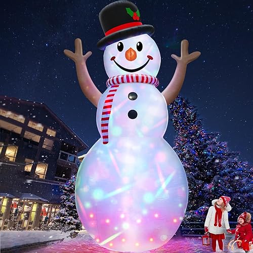 TURNMEON Muñeco de nieve inflable gigante de Navidad de 14 pies con luces giratorias de colores, decoración de fiesta inflable para exteriores,
